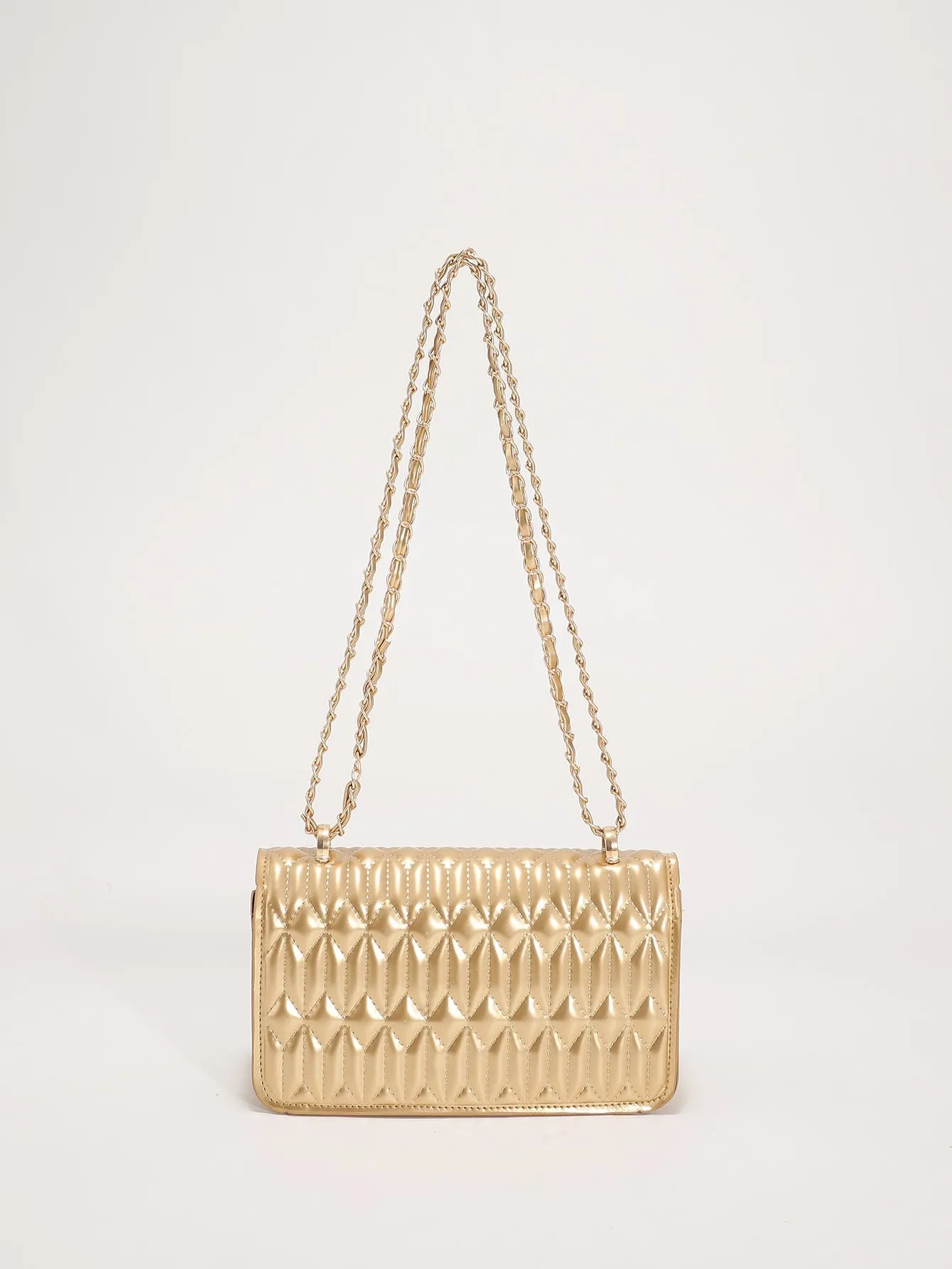 Mini Metallic Quilted Twist Lock Flap Chain Square Bag - Gold