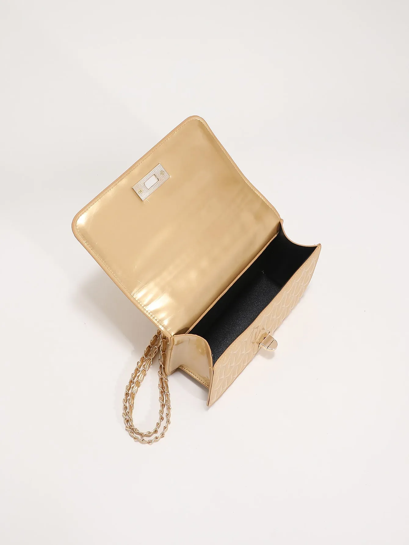 Mini Metallic Quilted Twist Lock Flap Chain Square Bag - Gold