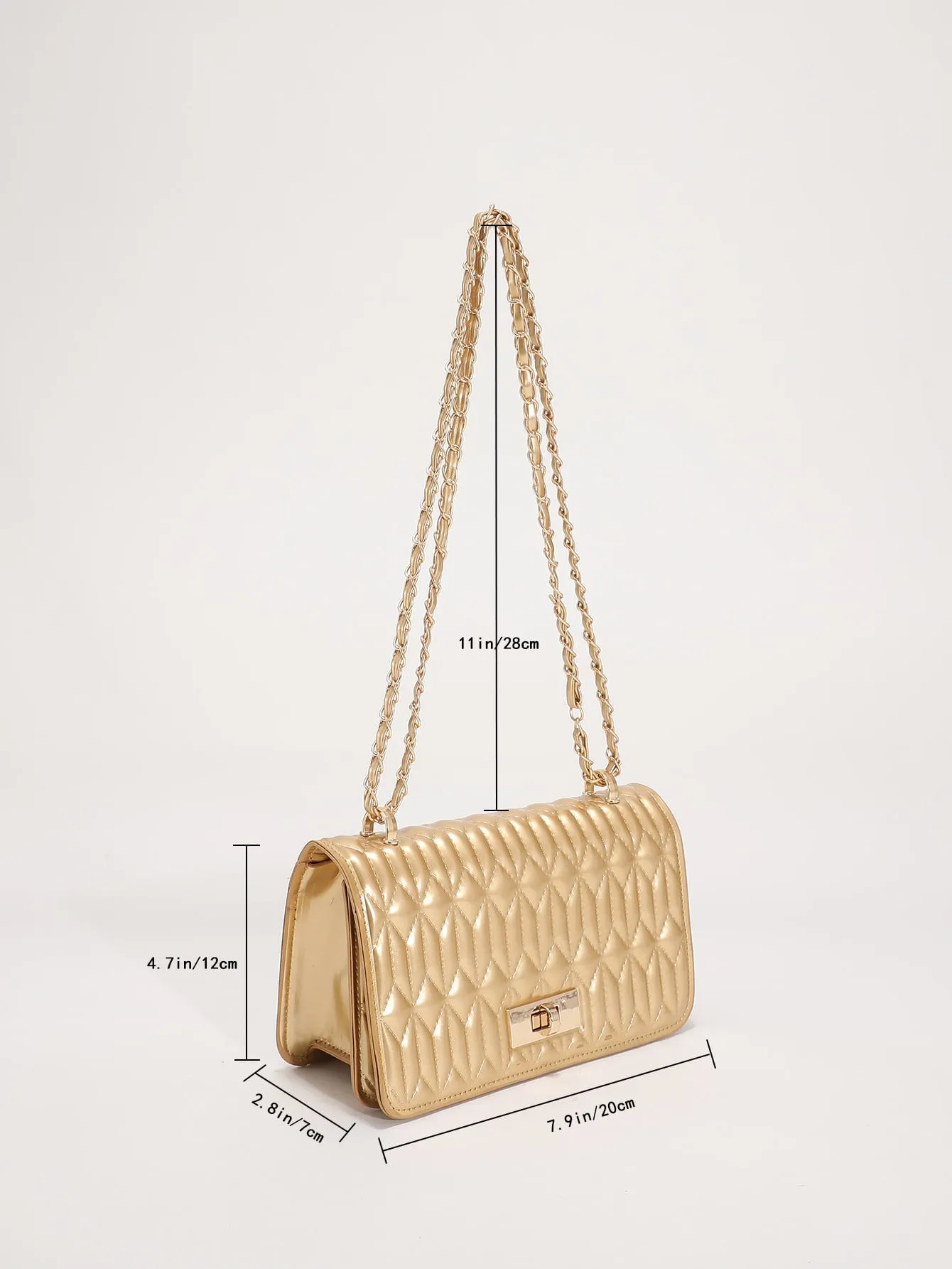 Mini Metallic Quilted Twist Lock Flap Chain Square Bag - Gold