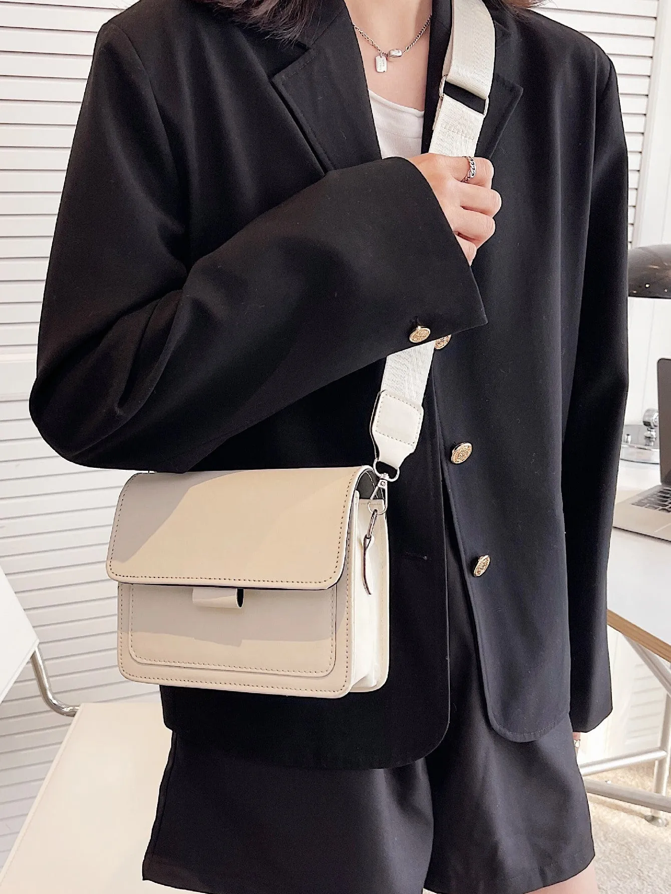 Mini Minimalist Flap Square Bag - Beige