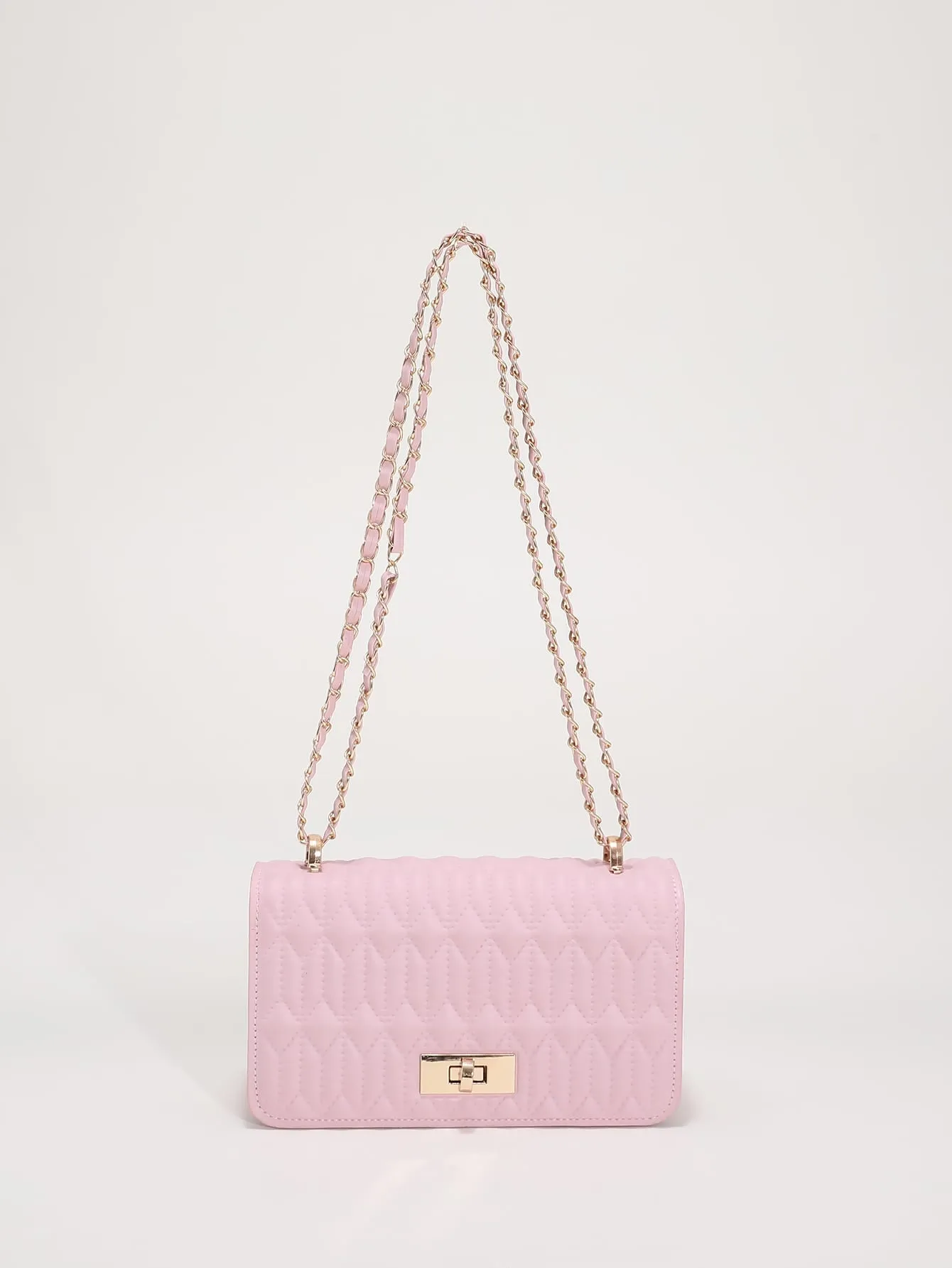 Mini Quilted Twist Lock Flap Square Bag - Pink- FD ⚡