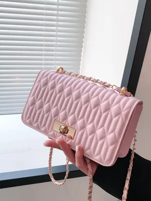 Mini Quilted Twist Lock Flap Square Bag - Pink- FD ⚡