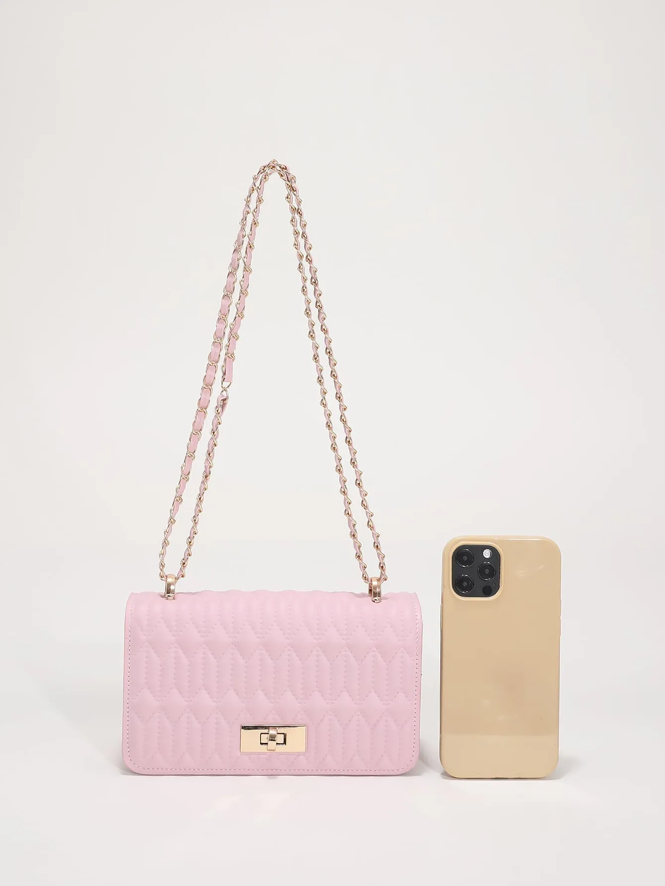 Mini Quilted Twist Lock Flap Square Bag - Pink- FD ⚡