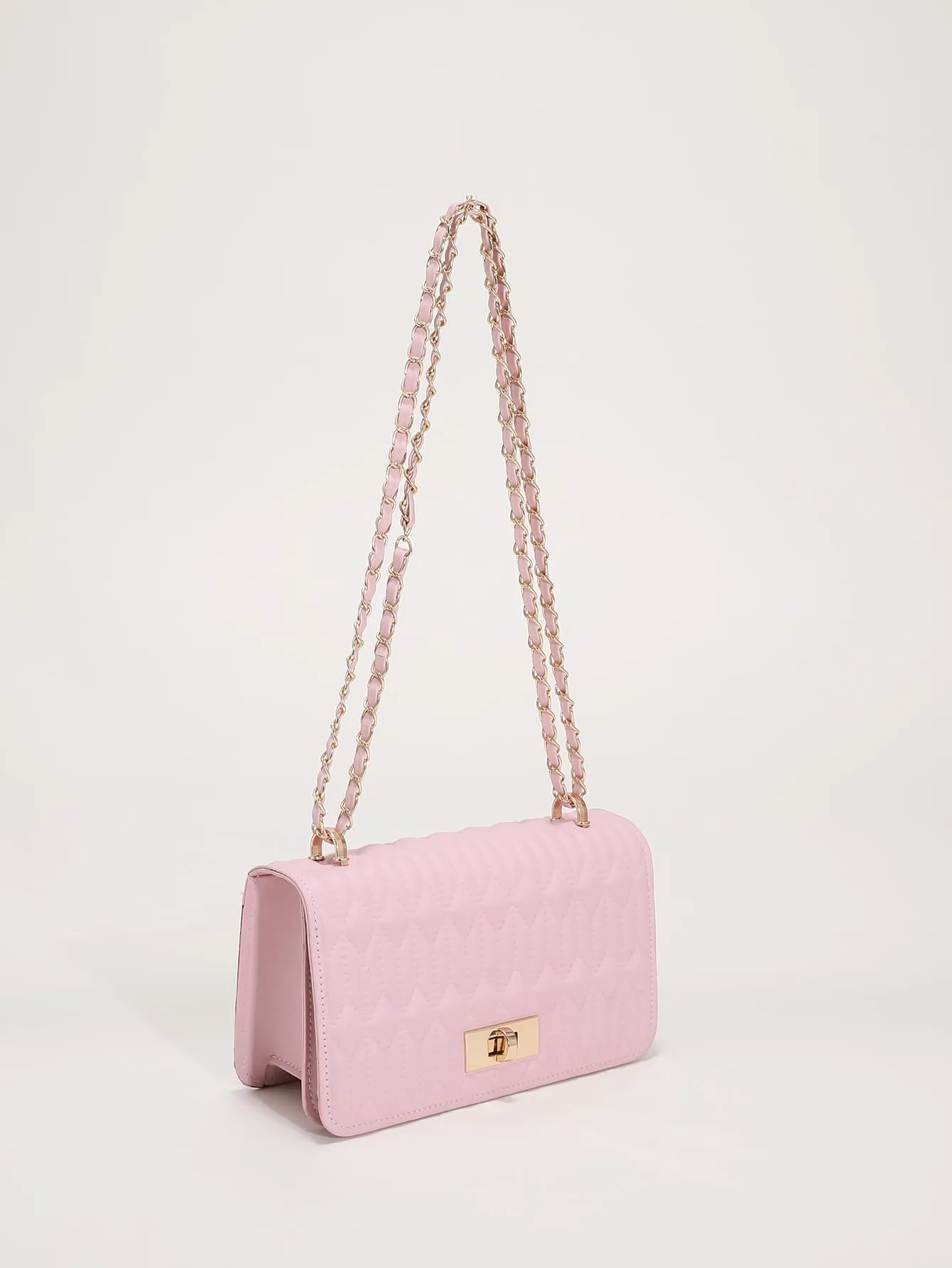 Mini Quilted Twist Lock Flap Square Bag - Pink- FD ⚡