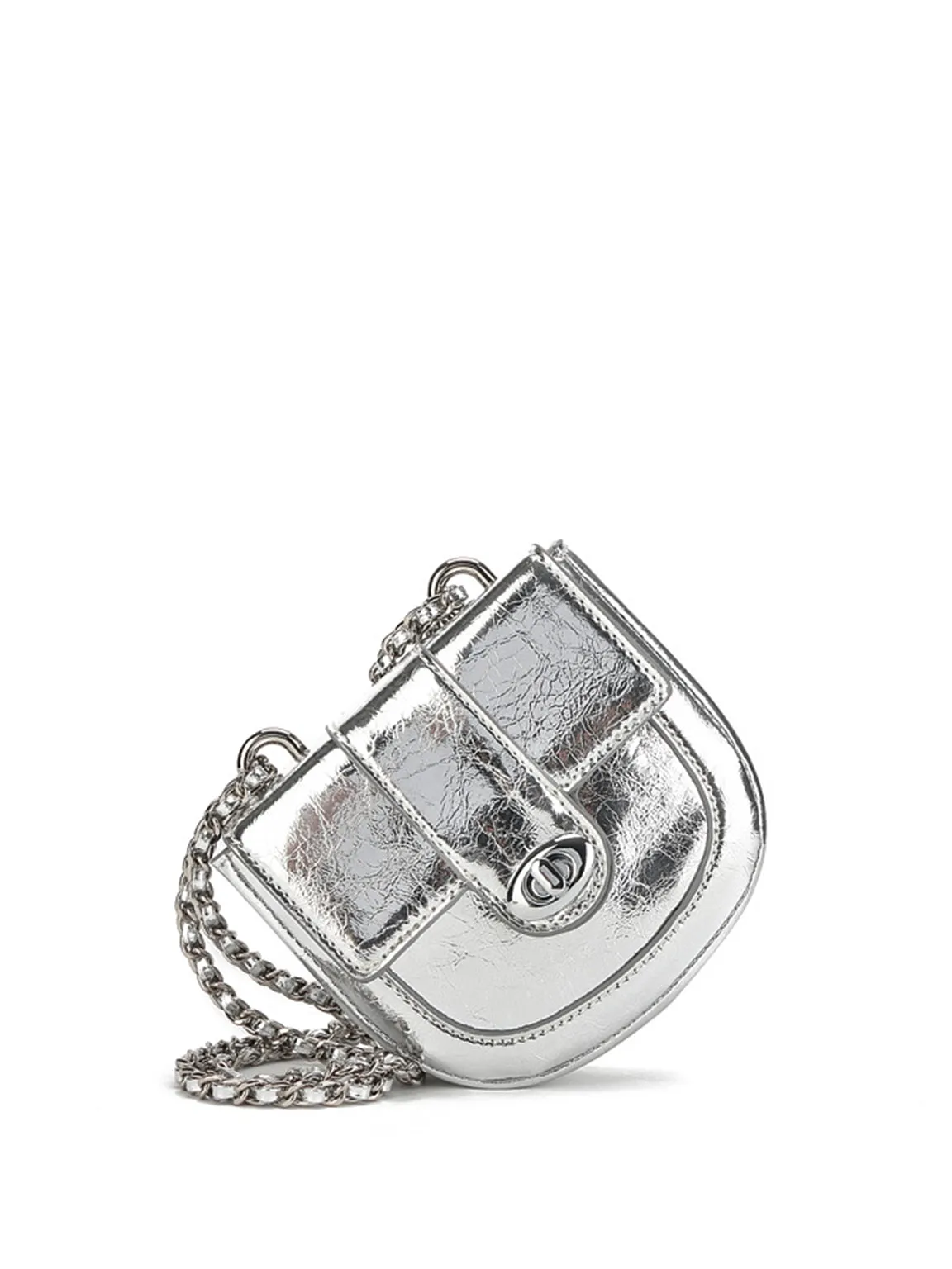 Mini Saddle Bag Silver Chain Strap Flap Shoulder Bag