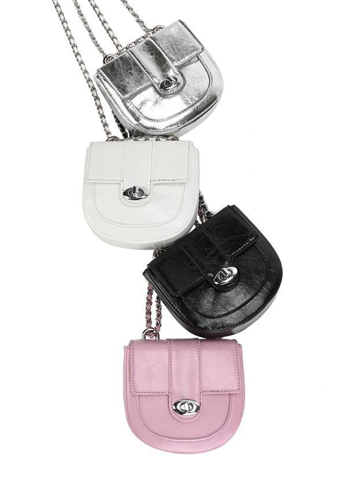 Mini Saddle Bag Silver Chain Strap Flap Shoulder Bag