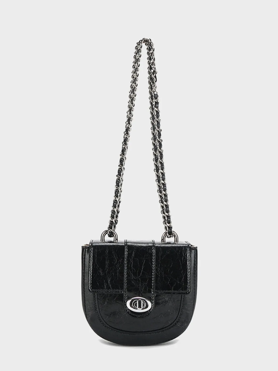 Mini Saddle Bag Silver Chain Strap Flap Shoulder Bag