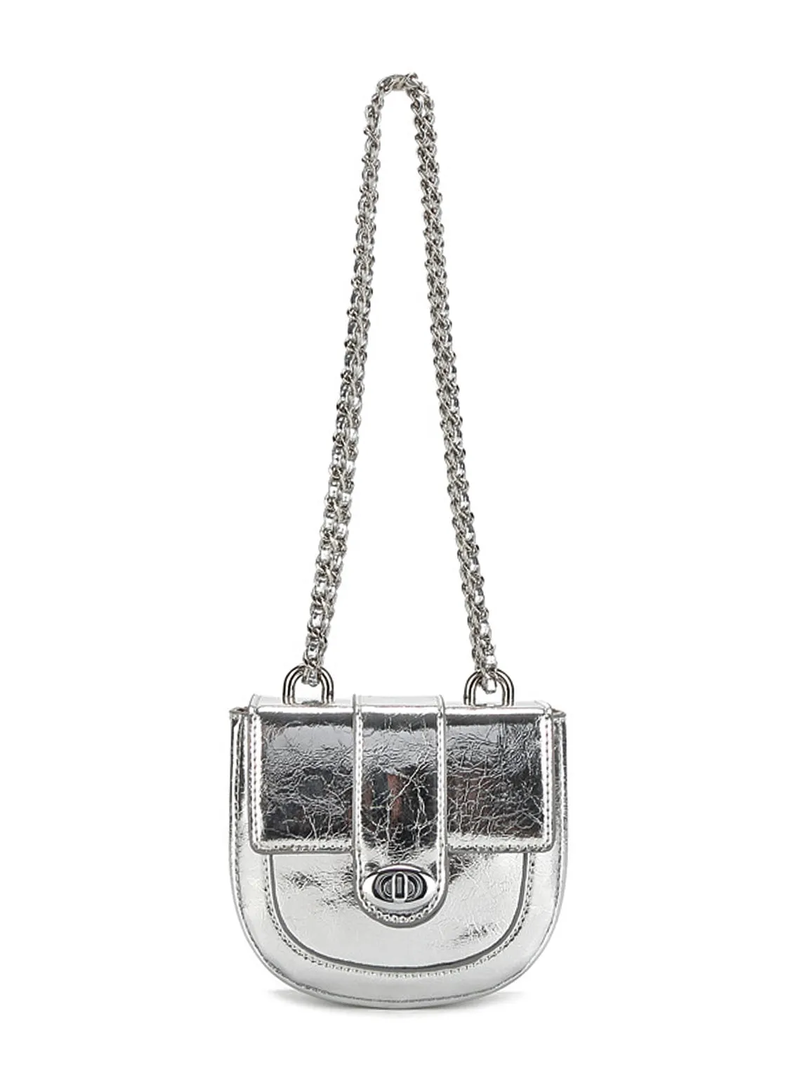 Mini Saddle Bag Silver Chain Strap Flap Shoulder Bag