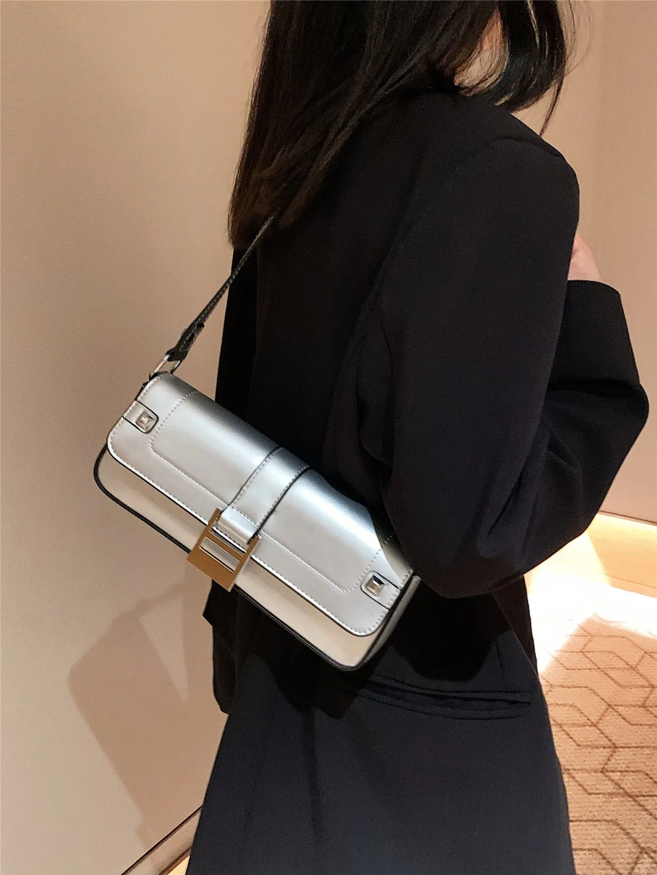 Minimalist Baguette Bag - Silver