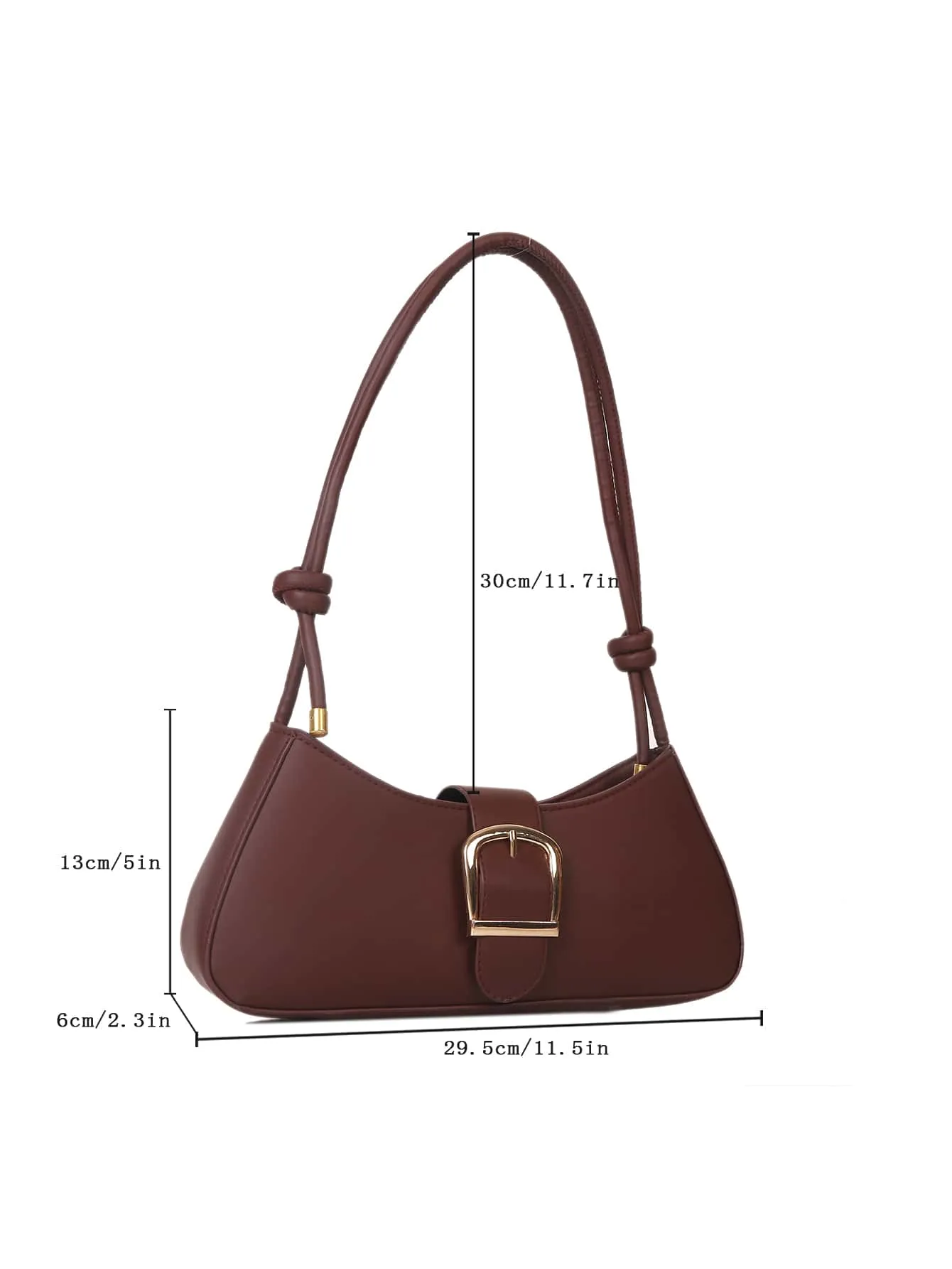 Minimalist Buckle Decor Baguette Bag - Brown