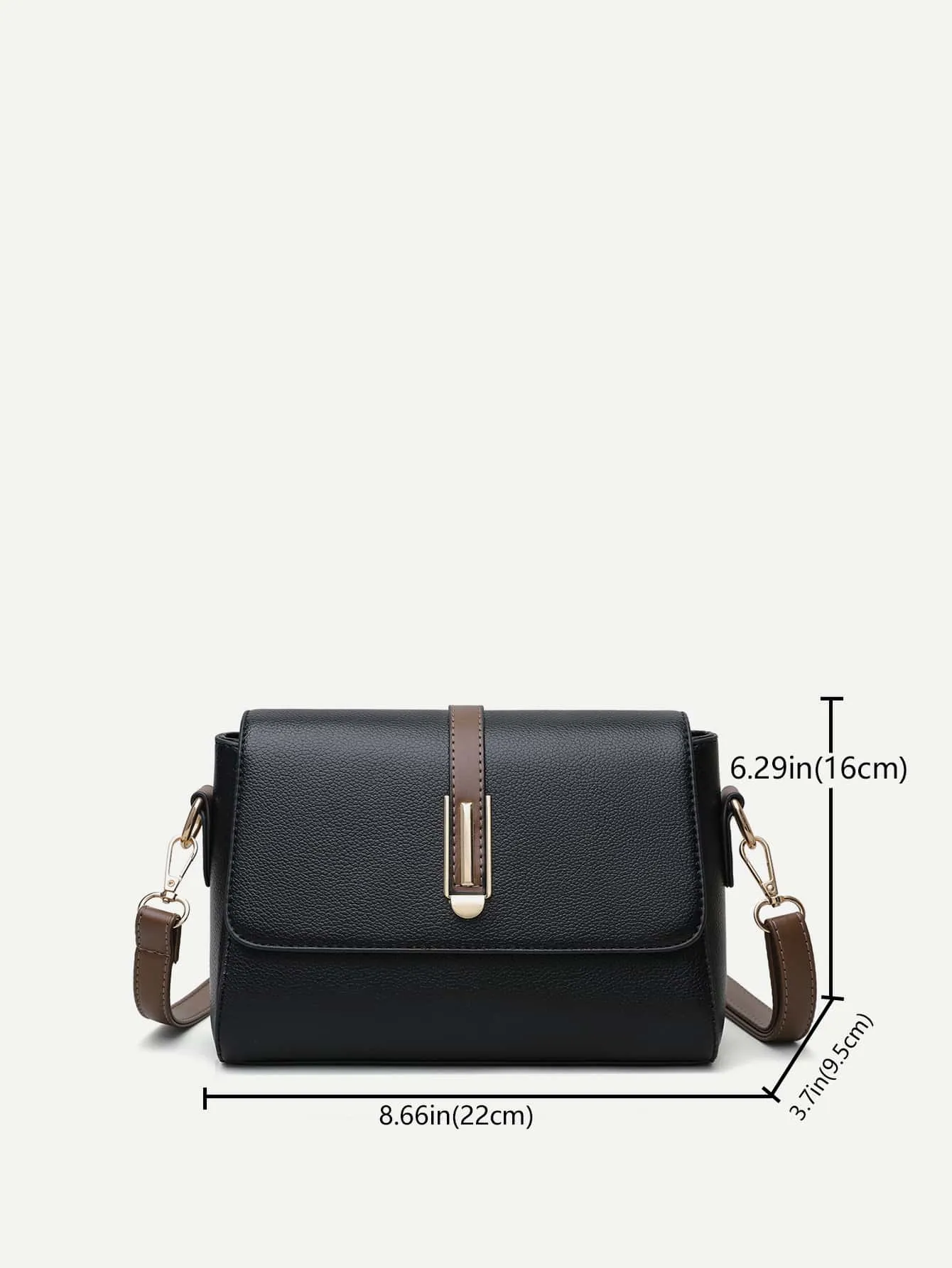 Minimalist Color Block Flap Crossbody Bag - Black