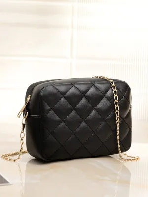 Minimalist Quilted Chain Crossbody Bag  - Black - FD ⚡