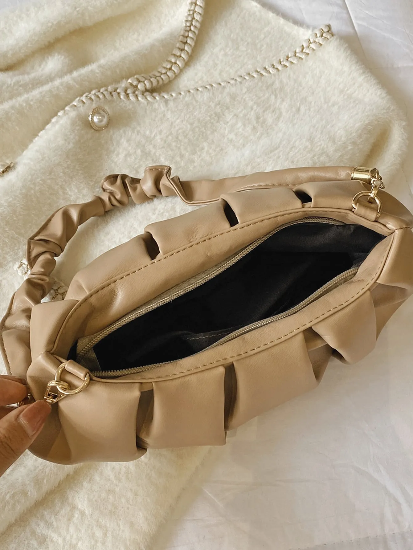 Minimalist Ruched Bag - Khaki