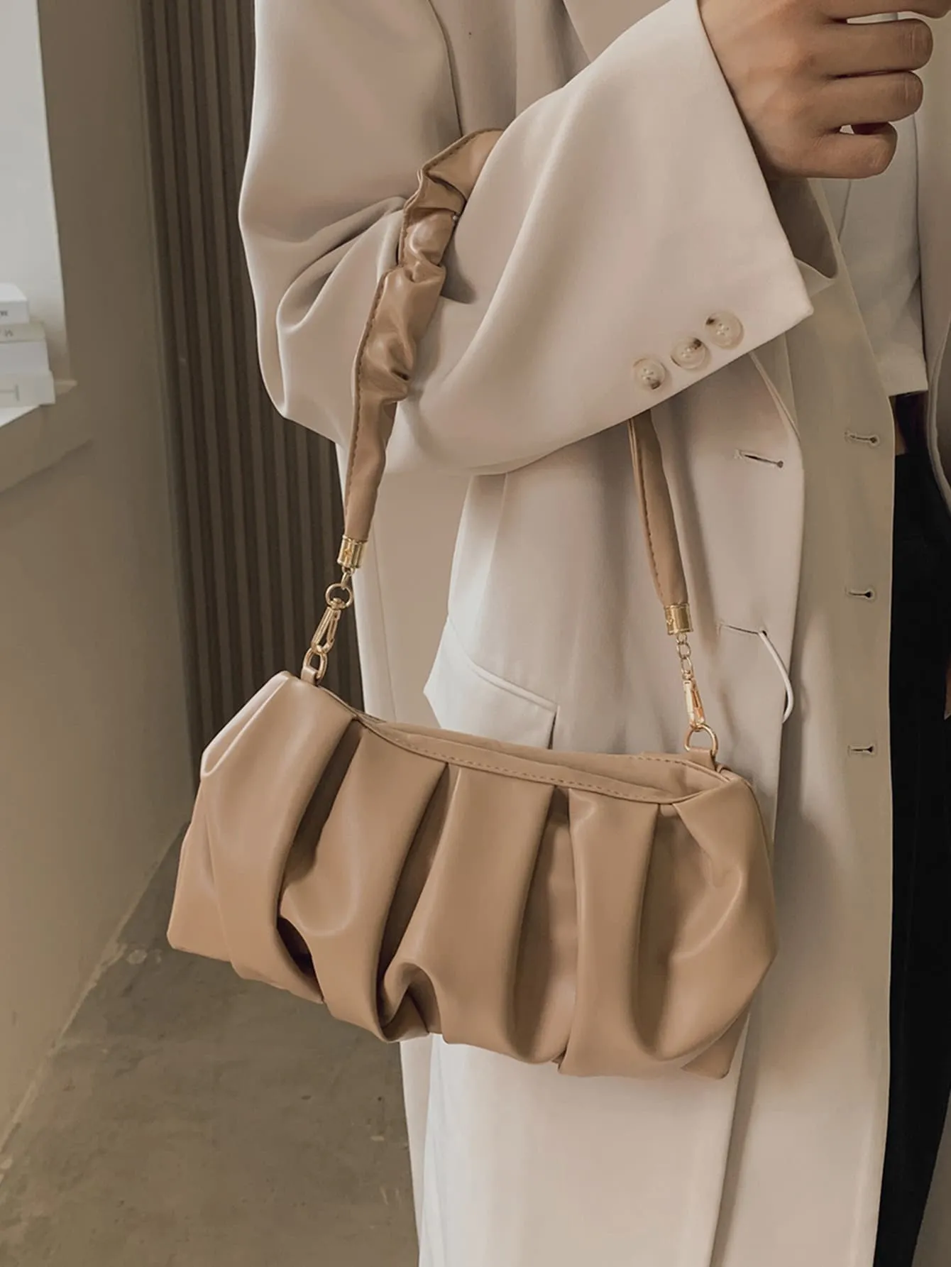 Minimalist Ruched Bag - Khaki