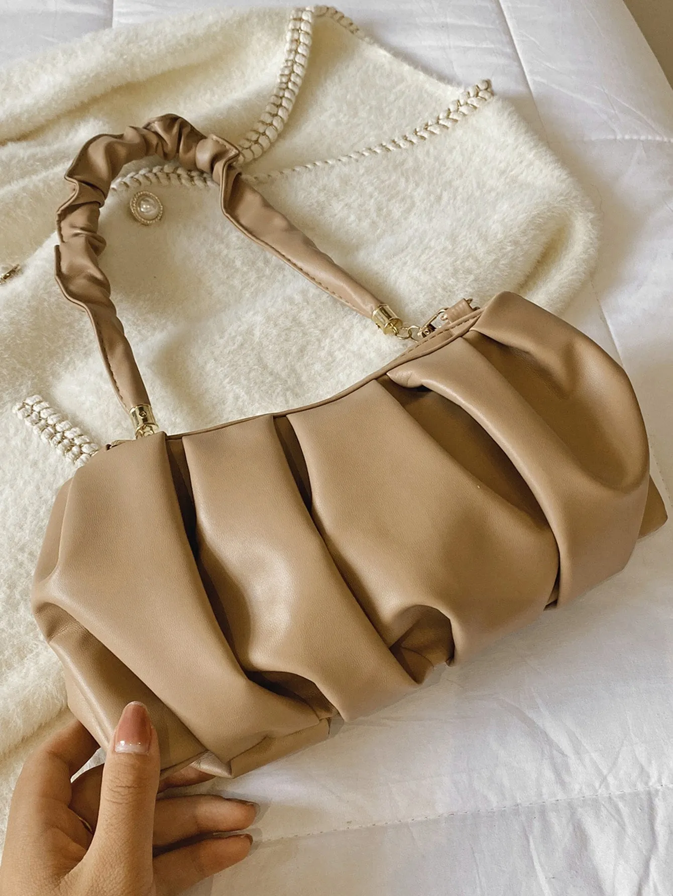 Minimalist Ruched Bag - Khaki