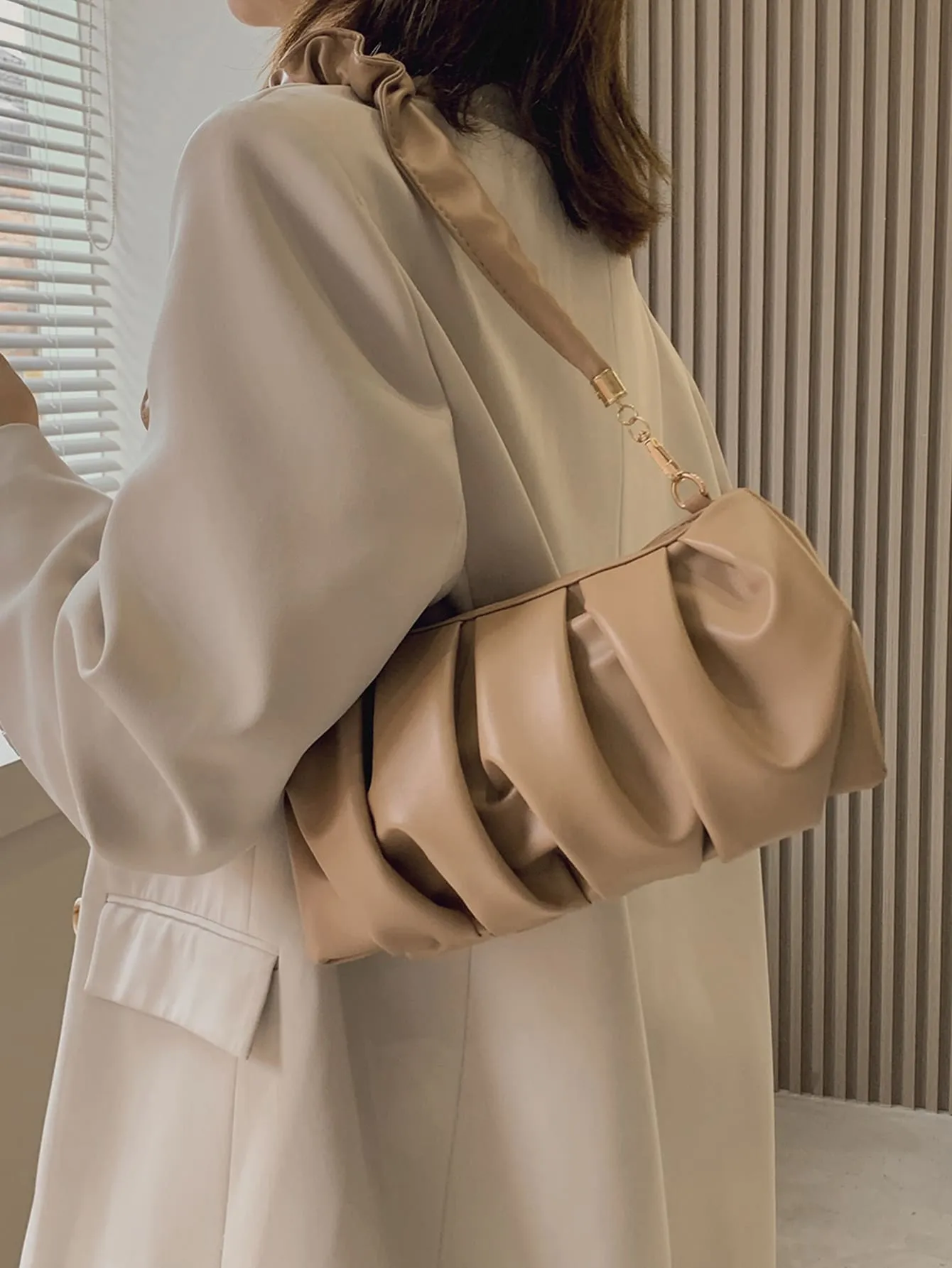 Minimalist Ruched Bag - Khaki