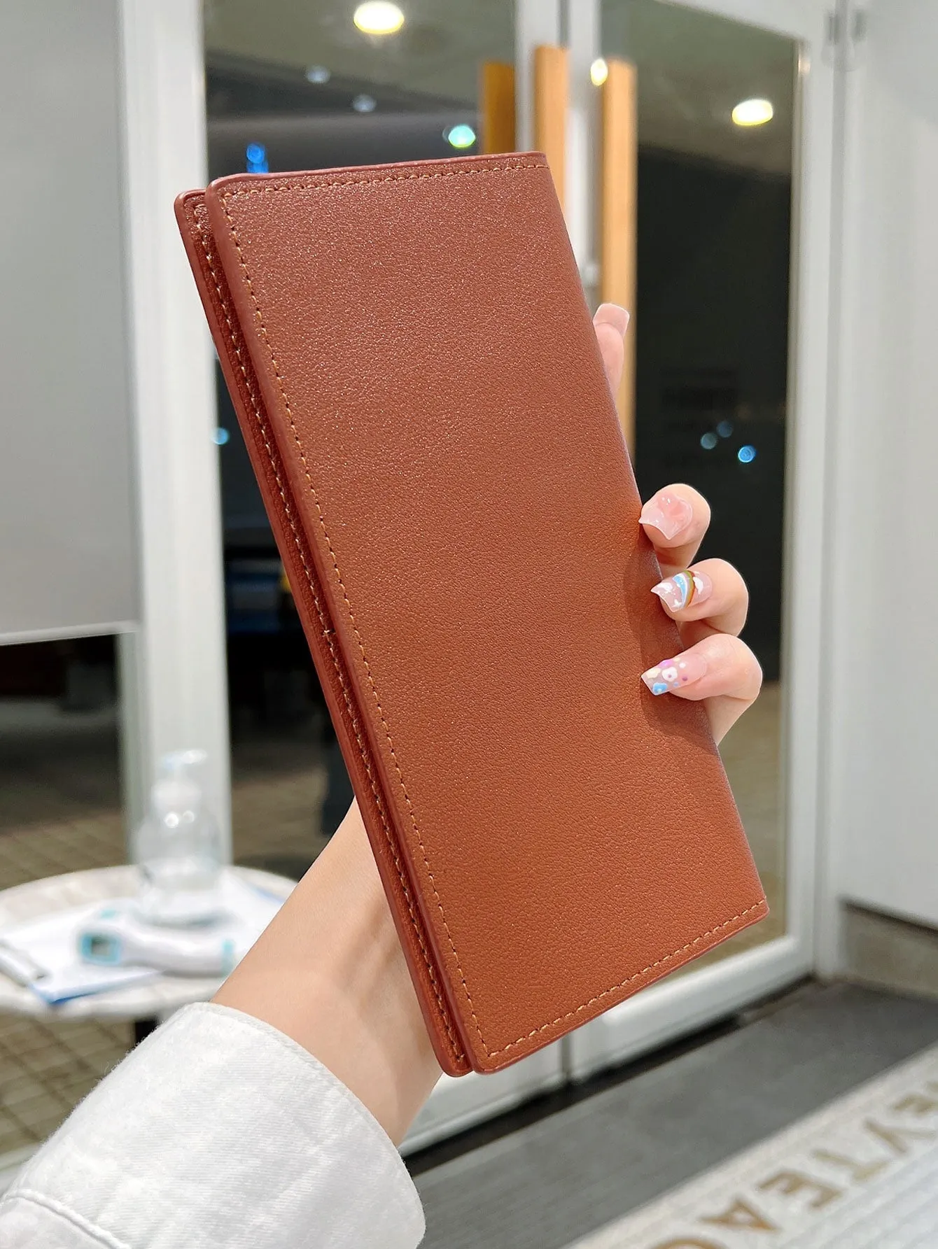 Minimalist Textured Long Wallet - Brown
