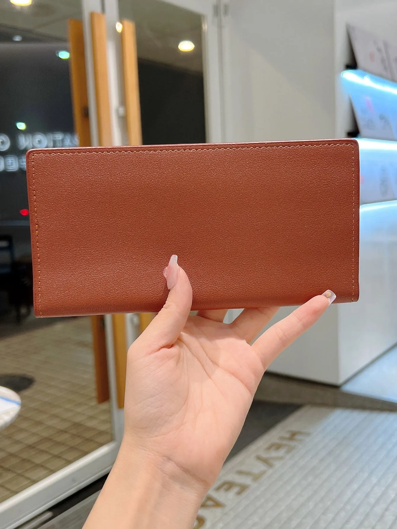 Minimalist Textured Long Wallet - Brown