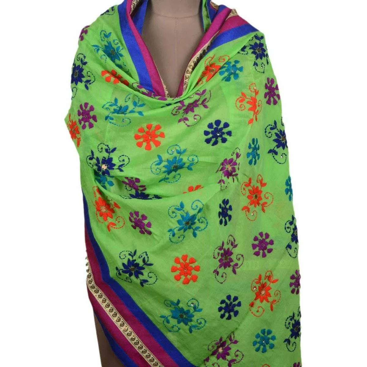 Mint Green Chanderi Silk Phulkari Dupattas, USA, UK, Canada