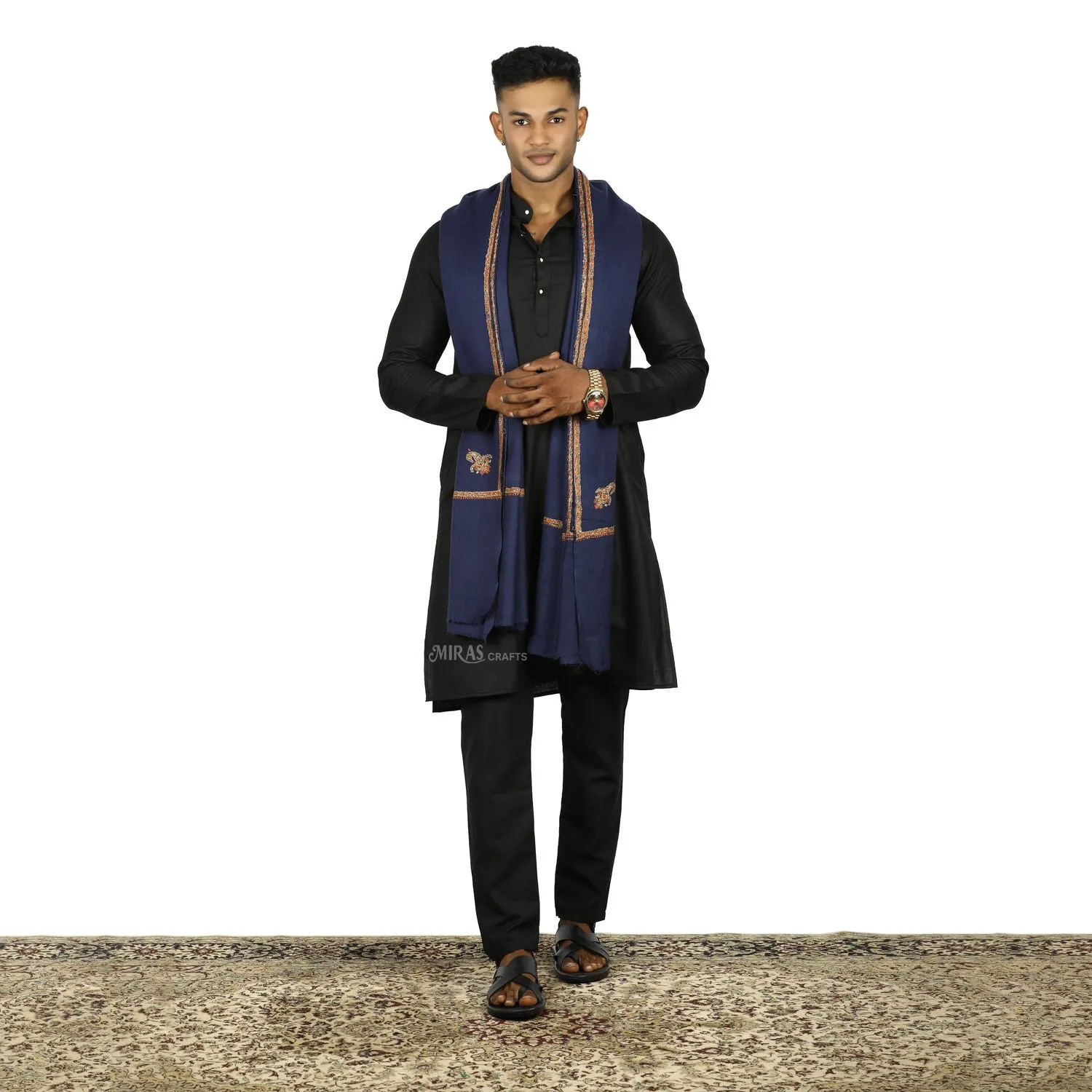 Miras Carfts Sozni Doridar Mens shawl Royal Blue