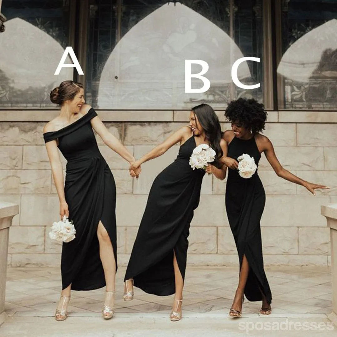 Mismatched Black Side Slit Sleeveless Simple Mermaid Bridesmaid Dresses Gown Online,WG1103