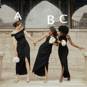 Mismatched Black Side Slit Sleeveless Simple Mermaid Bridesmaid Dresses Gown Online,WG1103