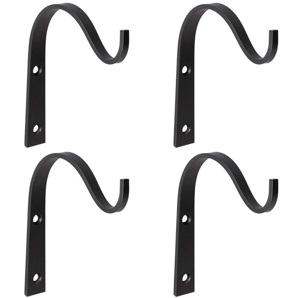 Mkono 4 Pack Iron Wall Hooks Metal Decorative Heavy Duty Hangers for Hanging Lantern Planter Bird Feeders Coat Indoor Outdoor Rustic Home Decor, Screws Included