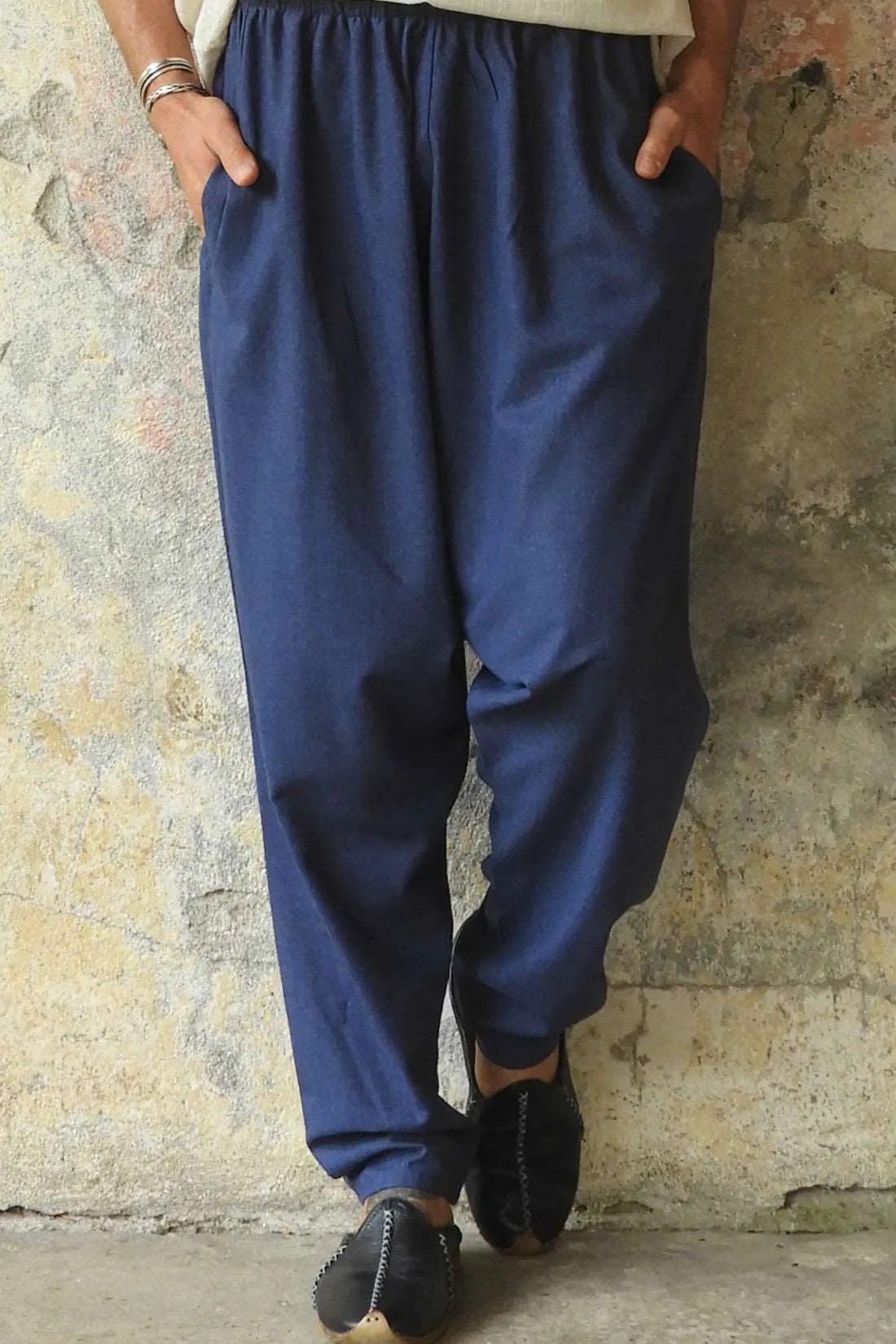 MOON Gender Neutral Linen Blend Harem Pants (Beige, Indigo Blue)