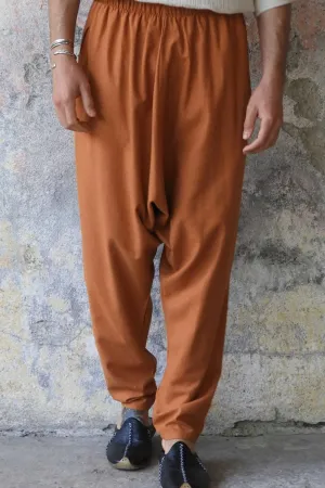 MOON Men's Linen Blend Harem Pants (Windsor Tan, Burnt Orange)