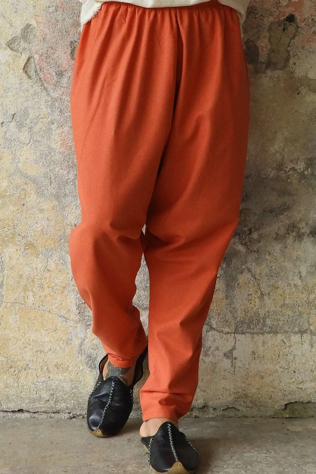 MOON Men's Linen Blend Harem Pants (Windsor Tan, Burnt Orange)
