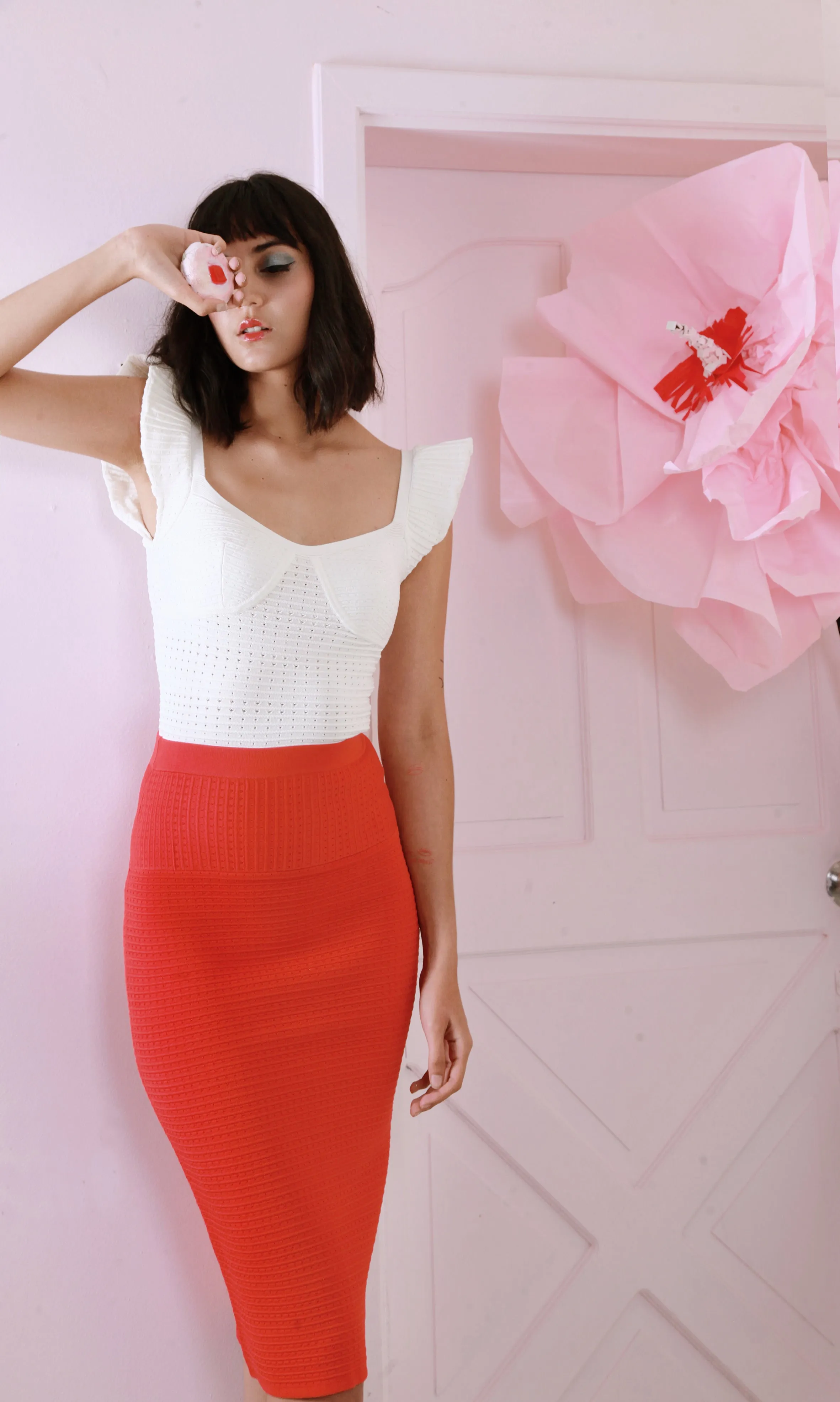 Morgan Pencil Skirt In High Risk Red