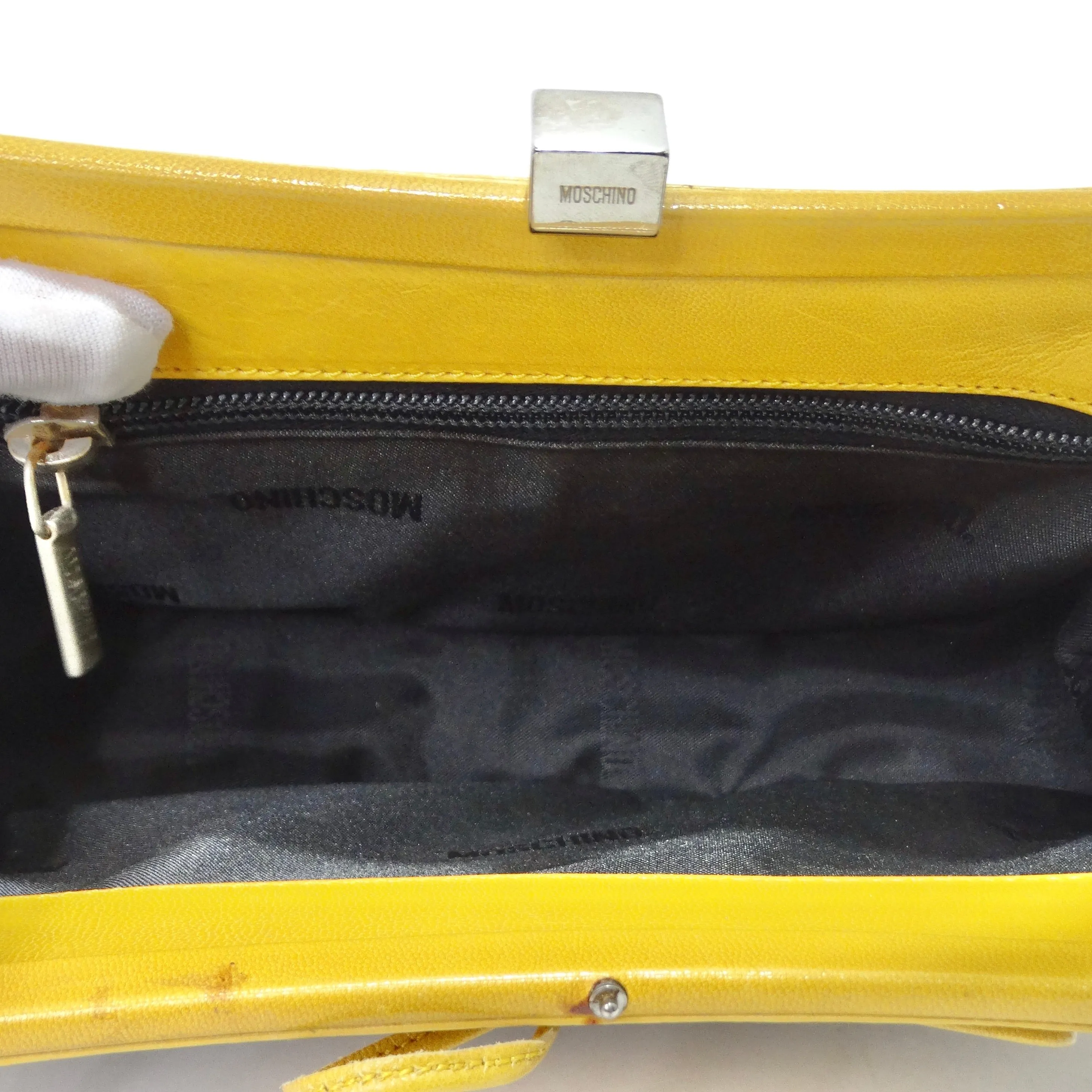 Moschino Vintage Yellow Leather Tweed Handbag