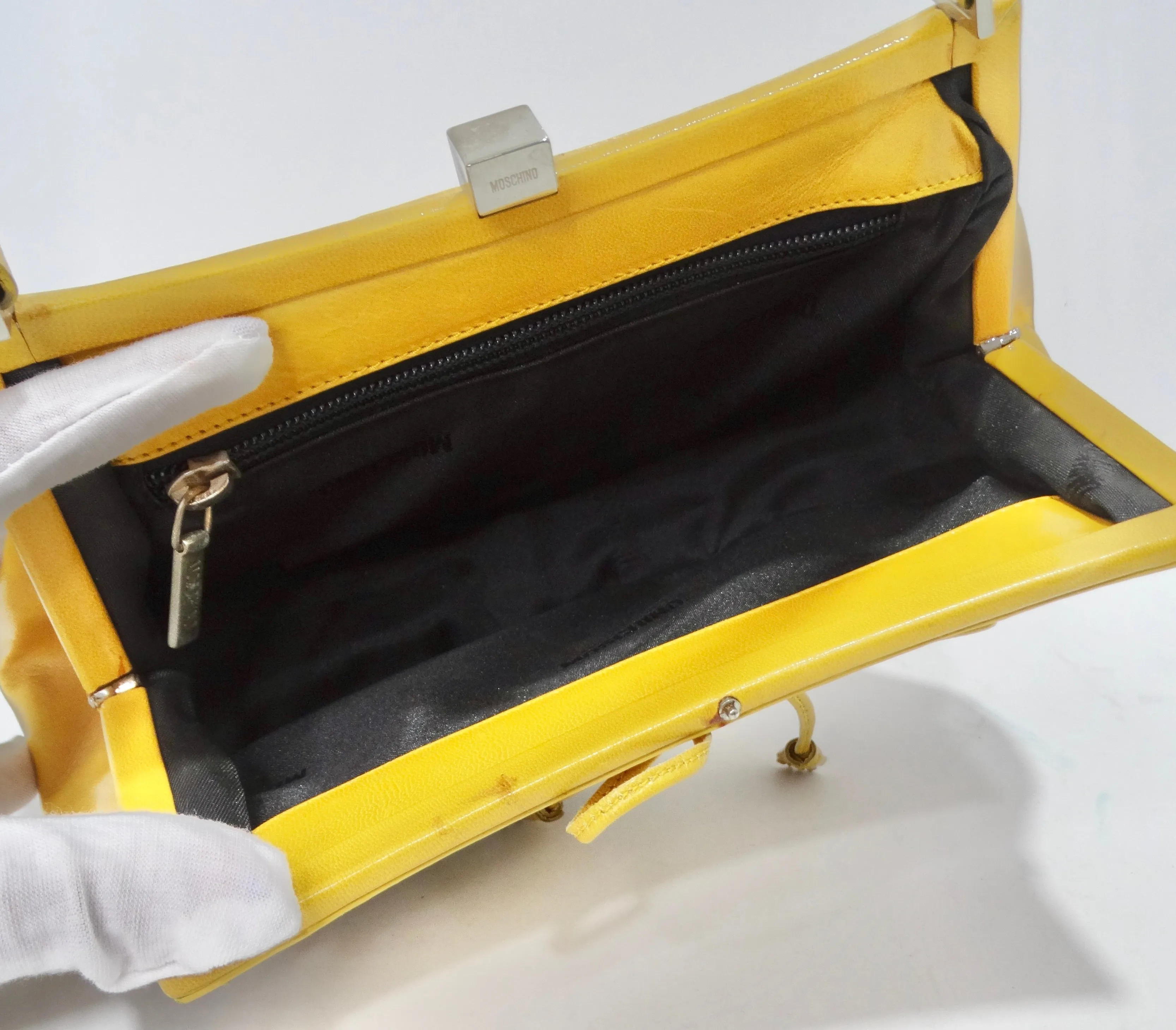 Moschino Vintage Yellow Leather Tweed Handbag