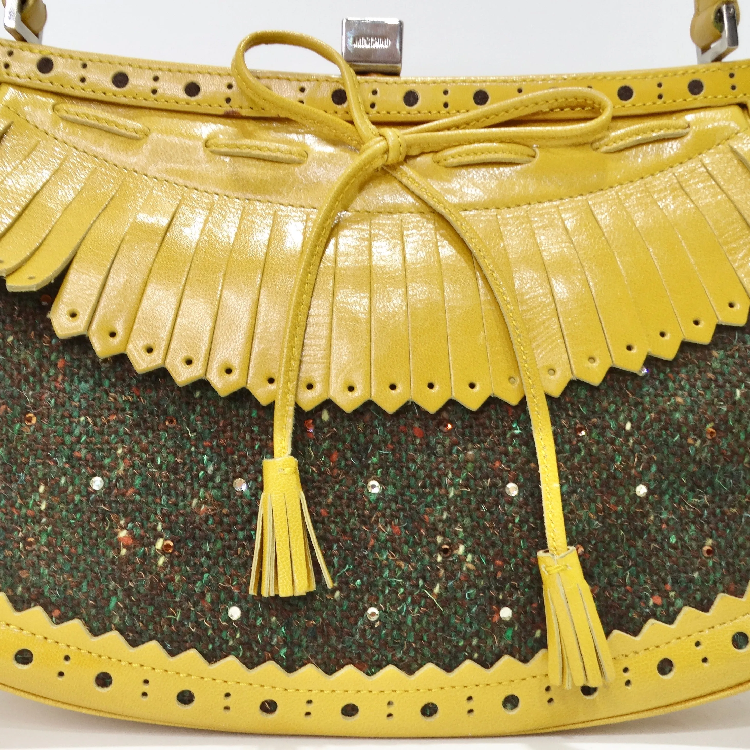 Moschino Vintage Yellow Leather Tweed Handbag