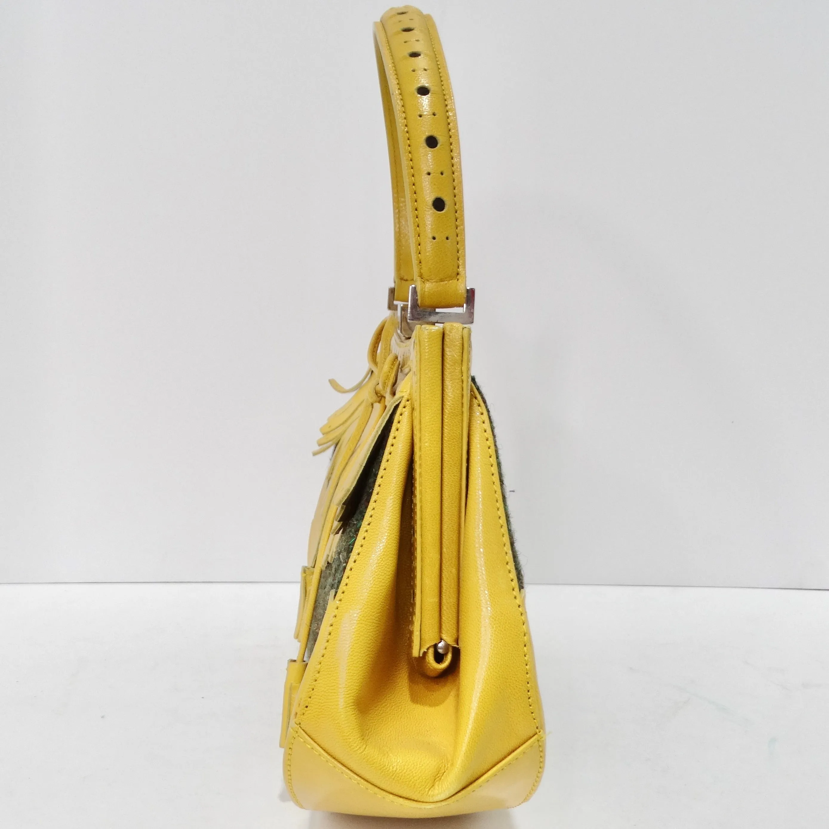 Moschino Vintage Yellow Leather Tweed Handbag