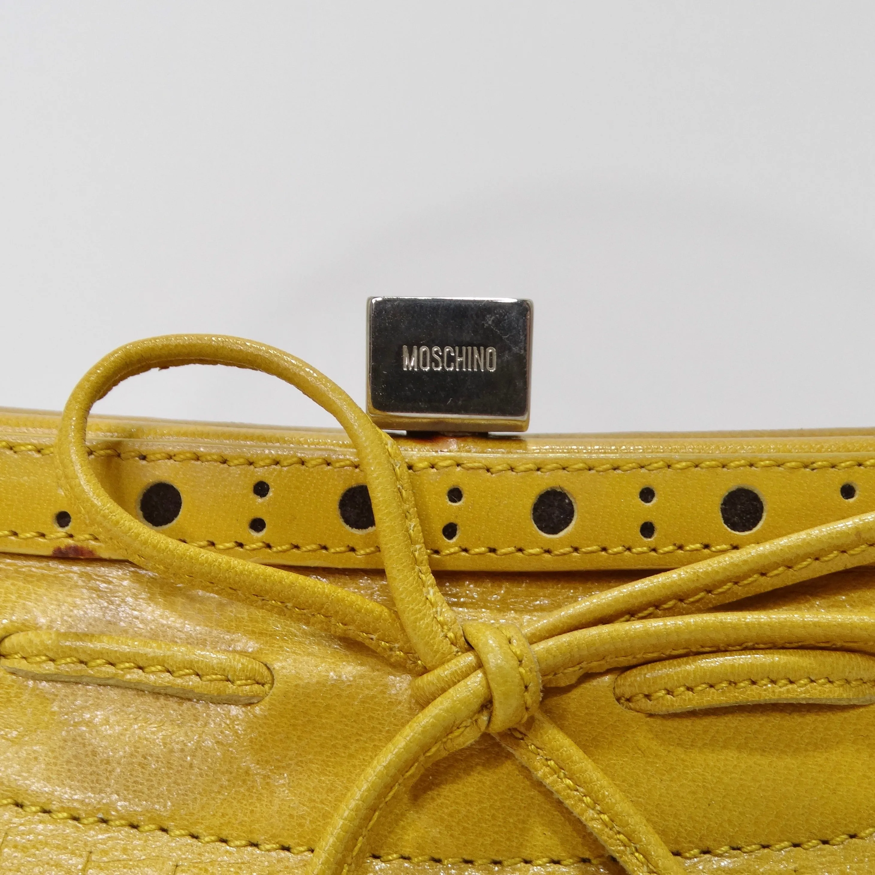 Moschino Vintage Yellow Leather Tweed Handbag