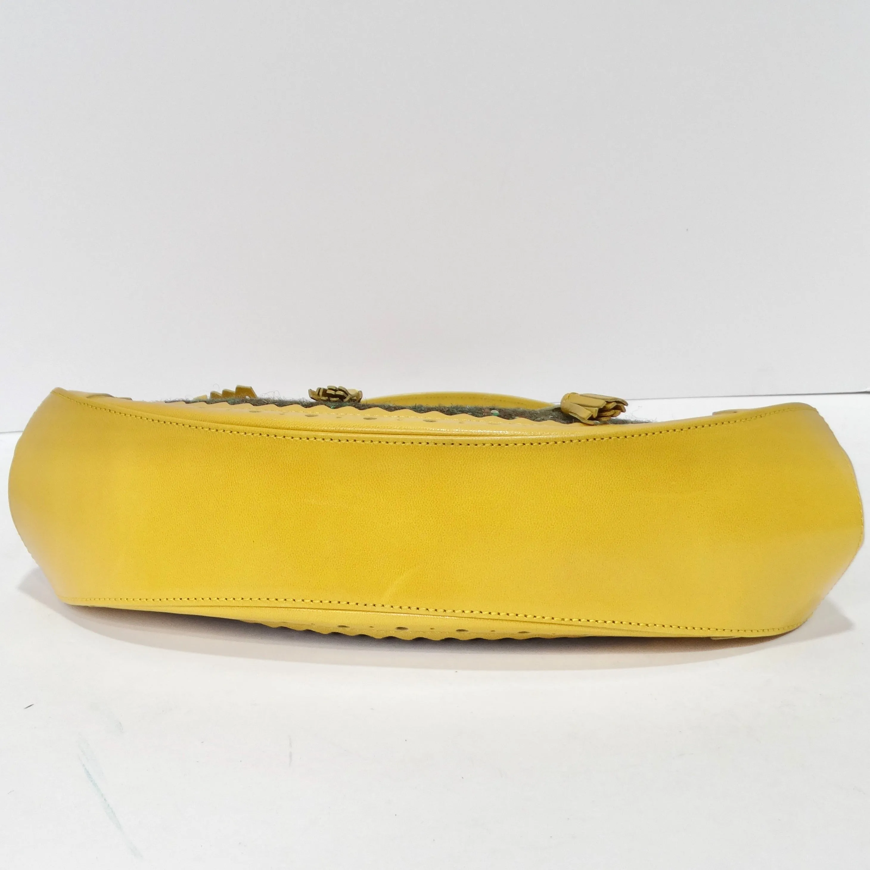 Moschino Vintage Yellow Leather Tweed Handbag