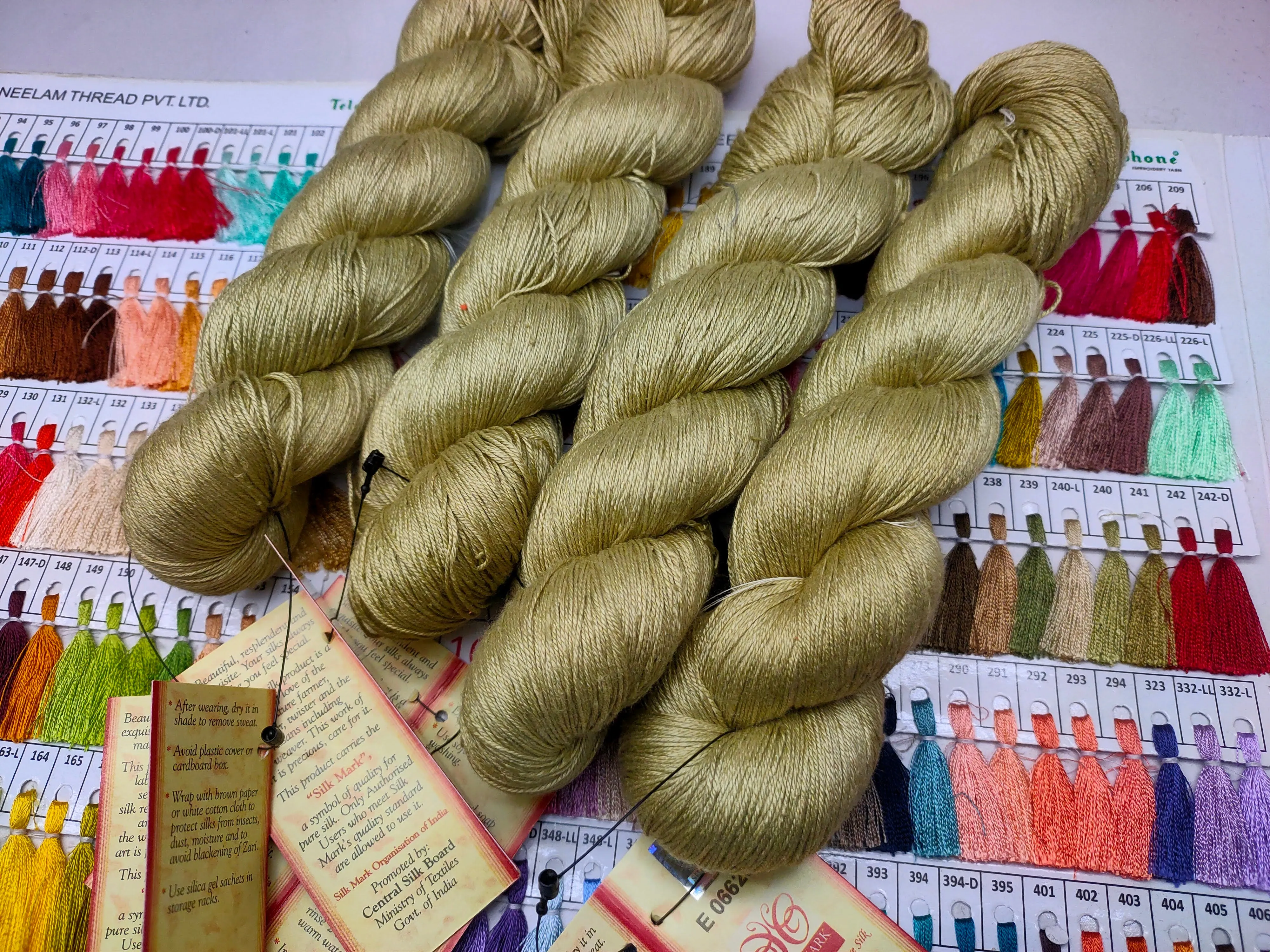 Mulberry Silk Yarn 600M in 100Gram Green Beigi