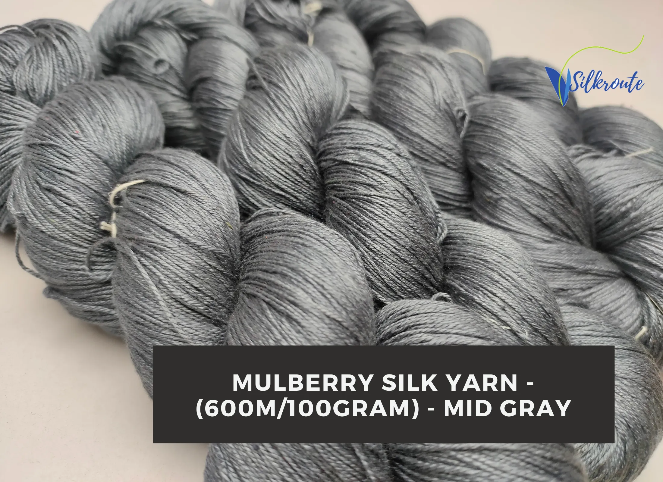 Mulberry Silk Yarn - 600M/100G - Mid Gray