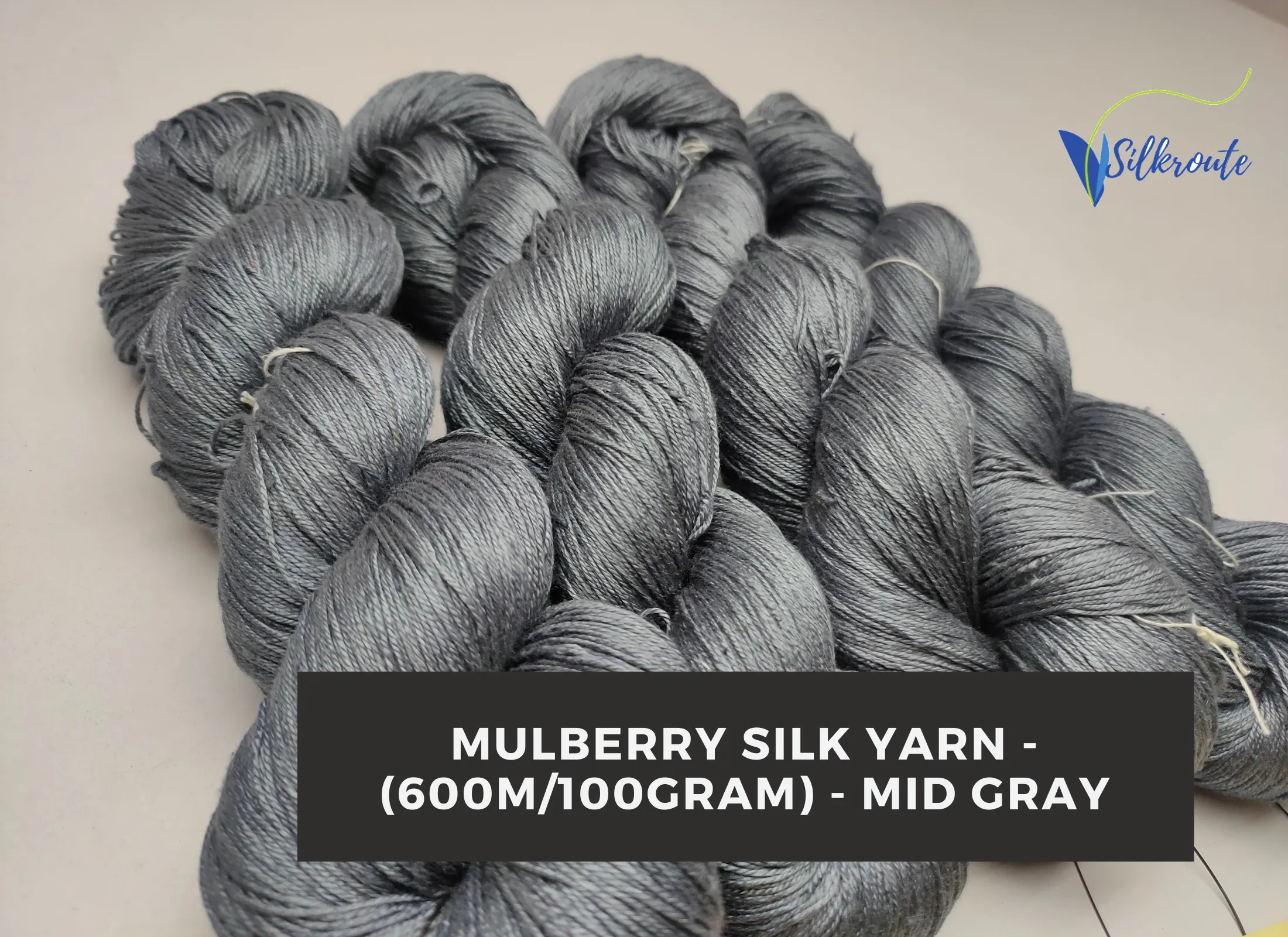 Mulberry Silk Yarn - 600M/100G - Mid Gray