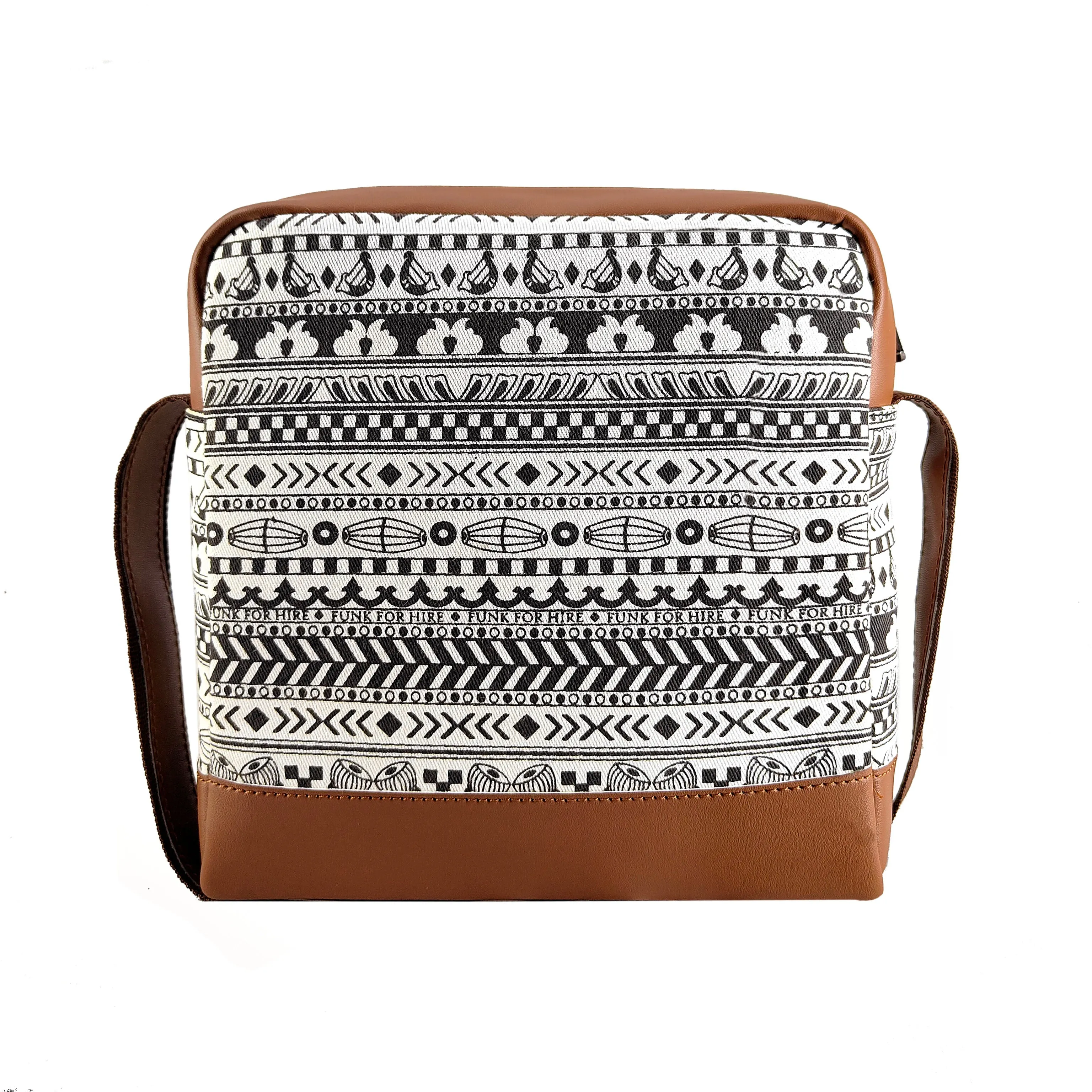 Music Border Box Pouch Sling Bag Black&White