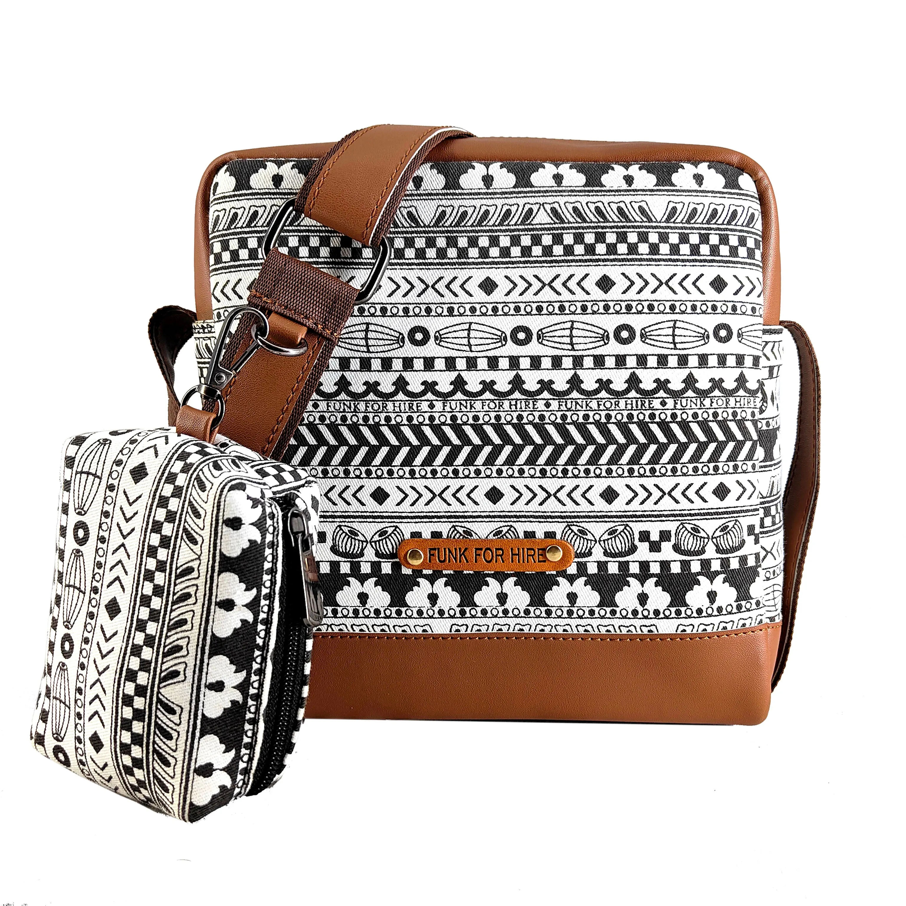 Music Border Box Pouch Sling Bag Black&White