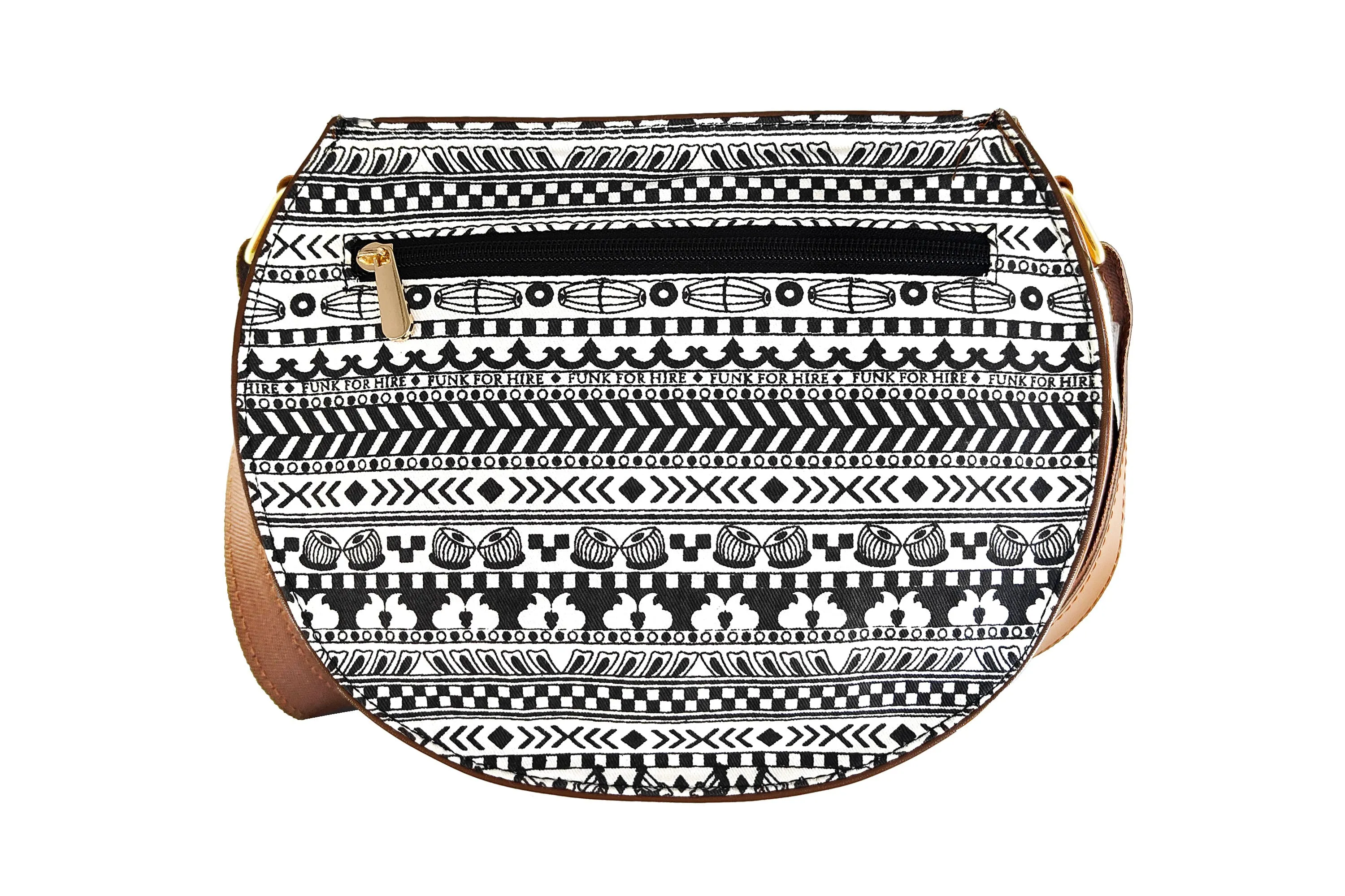 Music Border Round Sling Bag White& Black