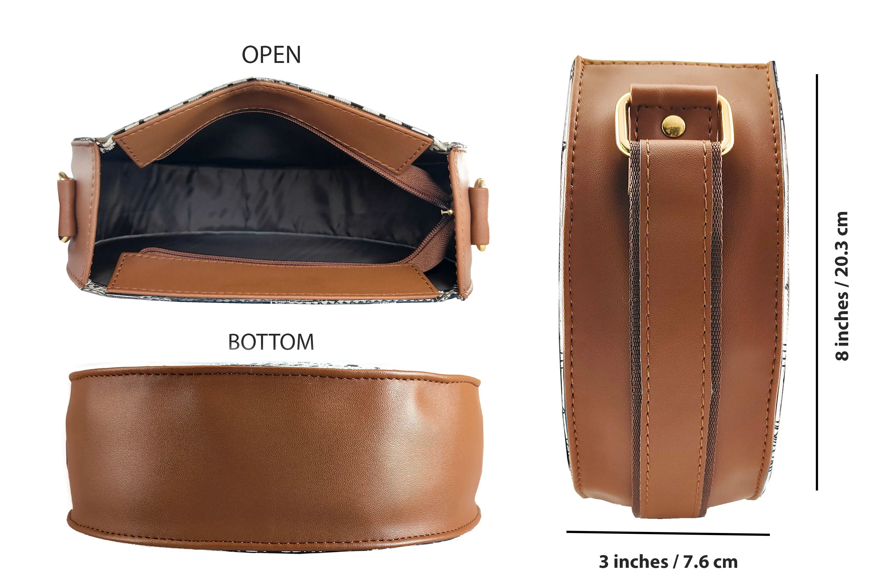 Music Border Round Sling Bag White& Black