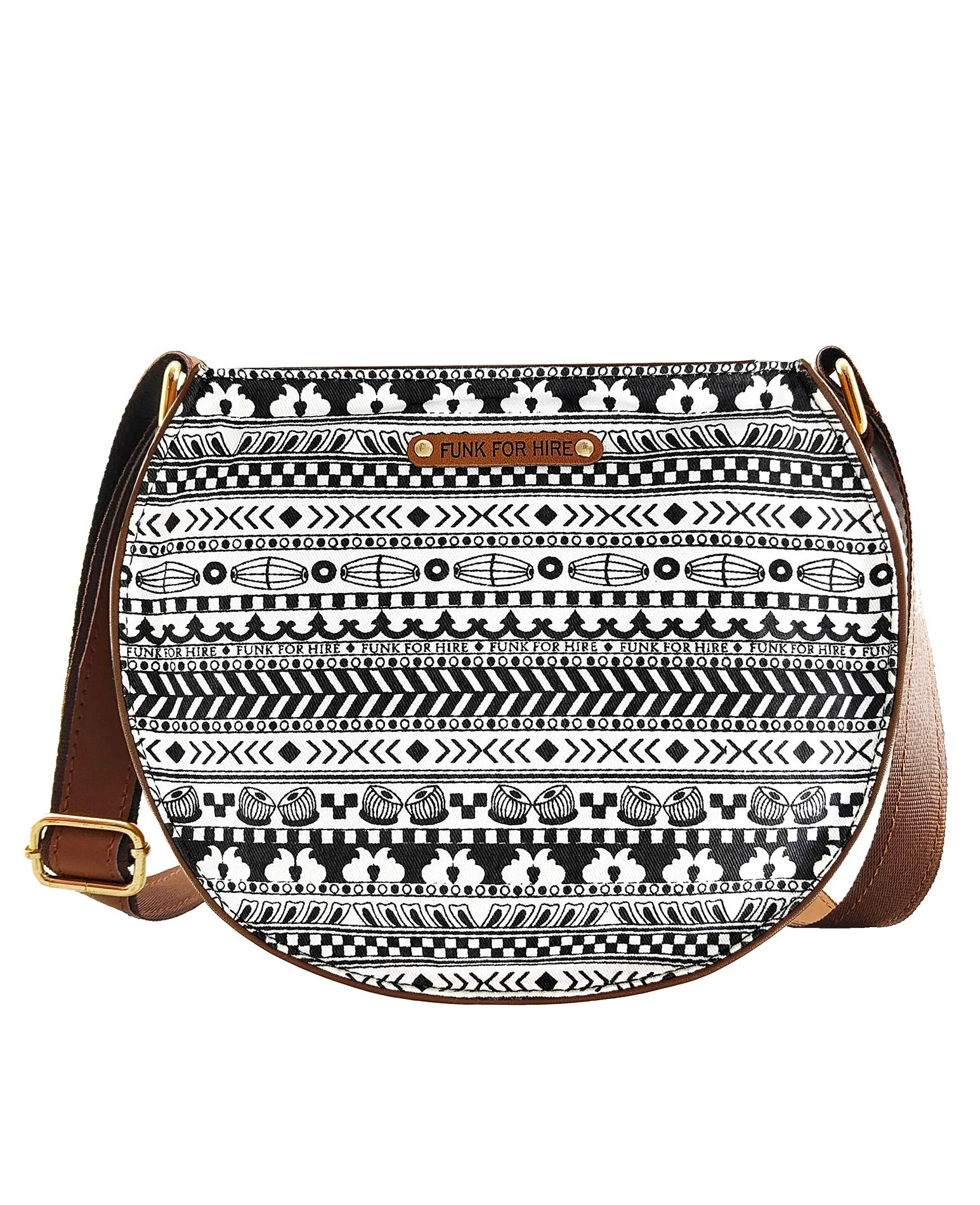 Music Border Round Sling Bag White& Black