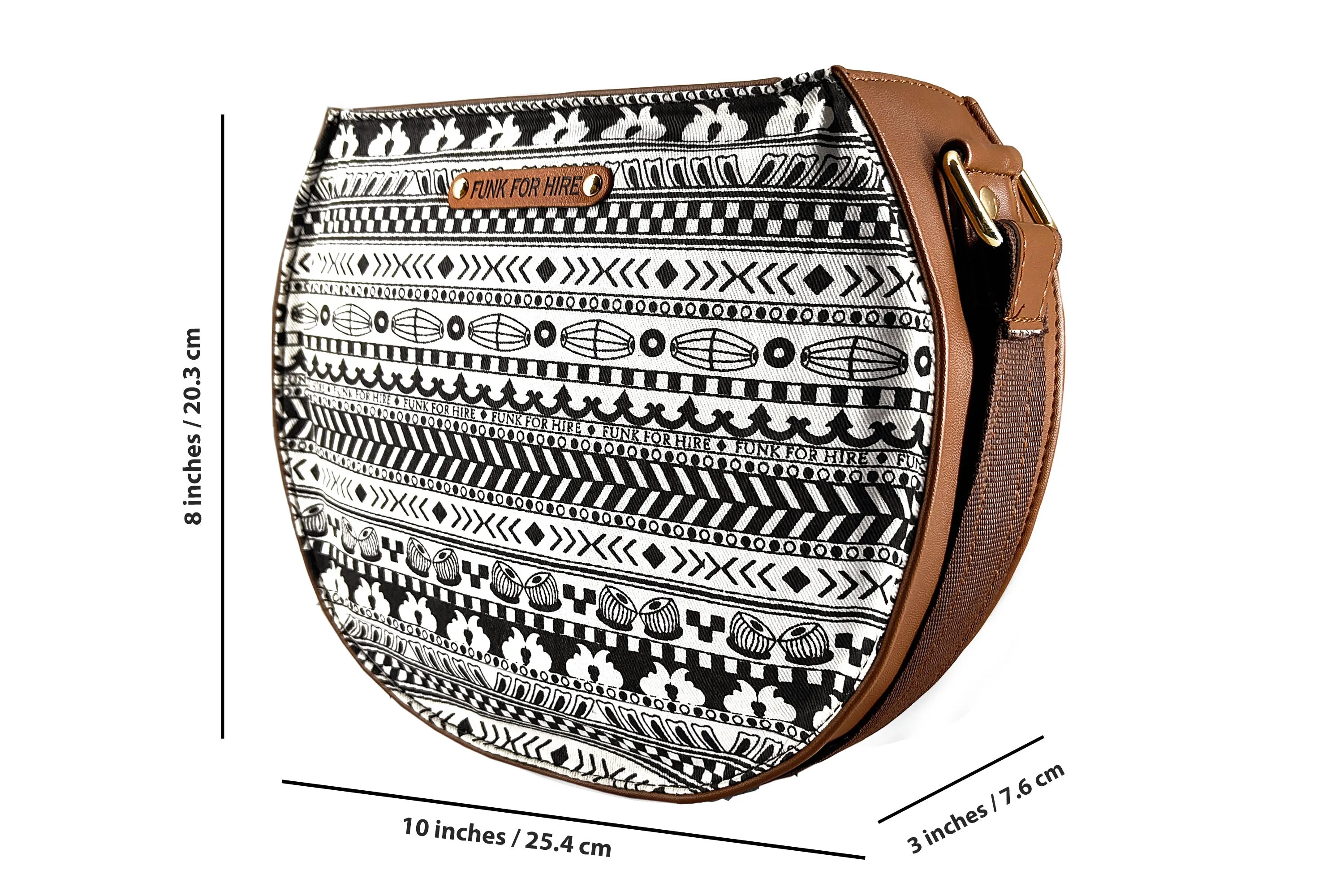 Music Border Round Sling Bag White& Black