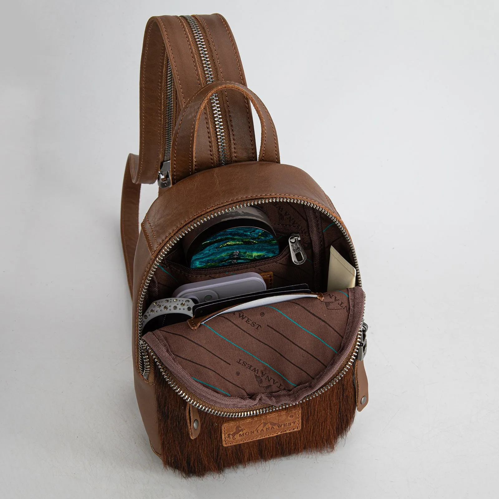 MWR-066 Montana West Genuine Hair-On Cowhide Convertible Sling Backpack -Coffee