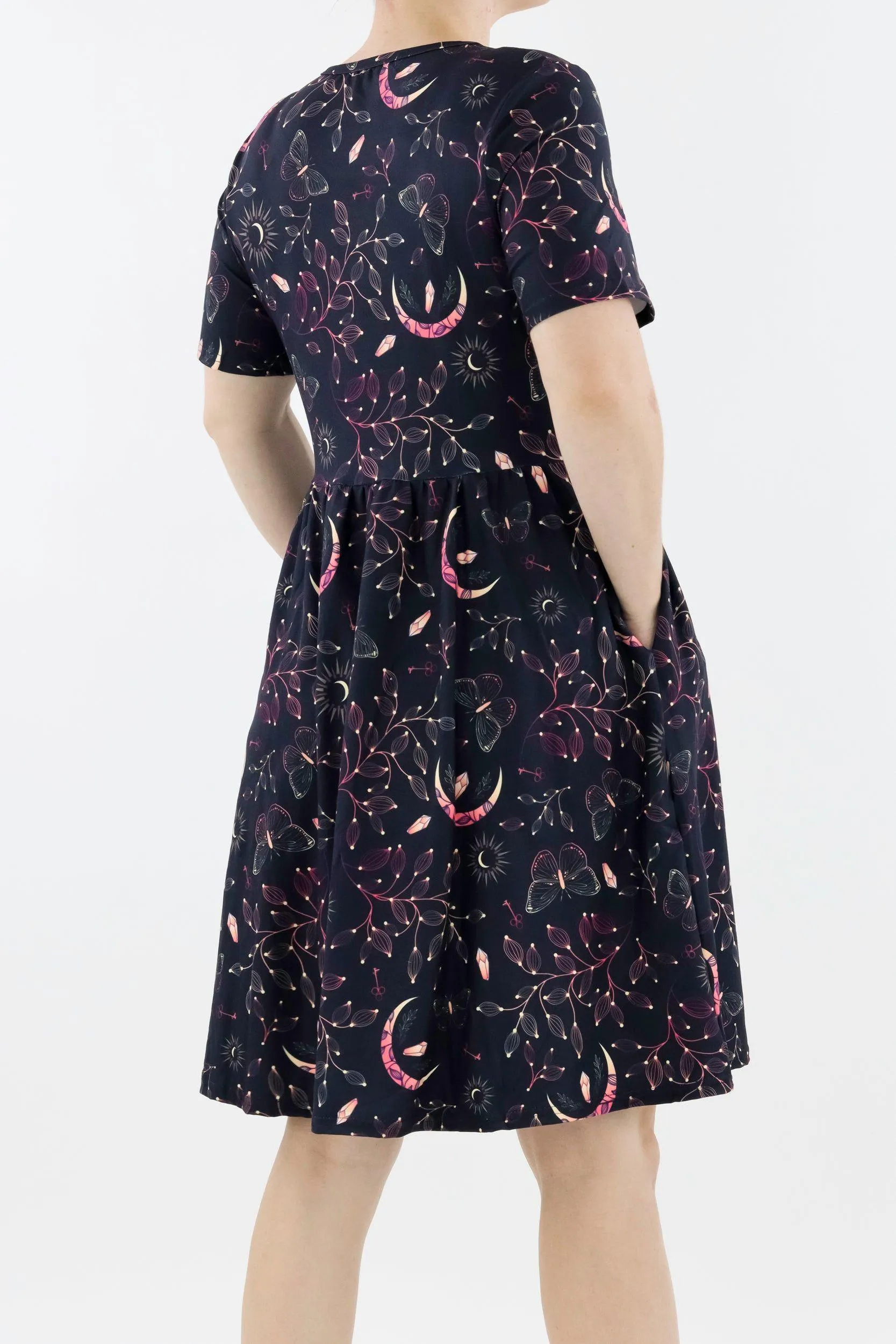 Mystical Fortunes - Short Sleeve Skater Dress - Knee Length - Side Pockets