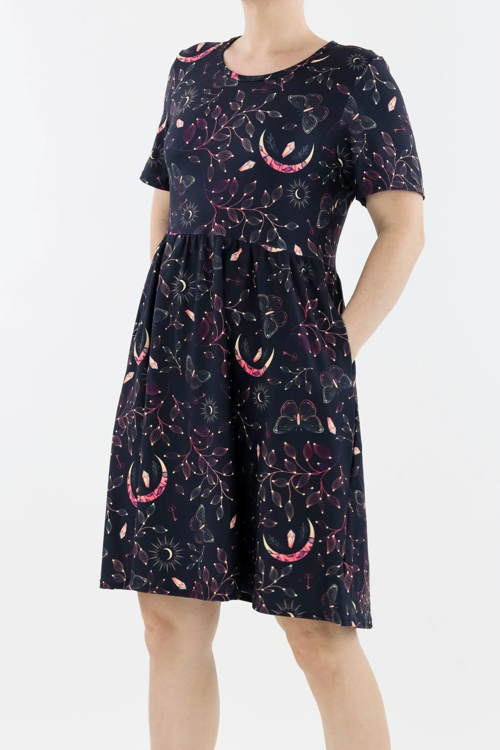 Mystical Fortunes - Short Sleeve Skater Dress - Knee Length - Side Pockets
