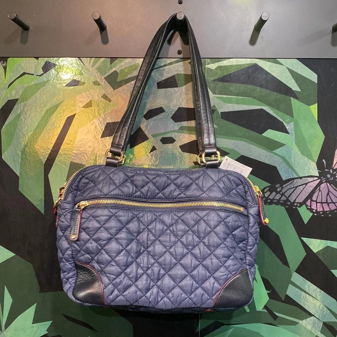 MZ Wallace Medium Blue Quilted Nylon Top Handle Straps Crossbody